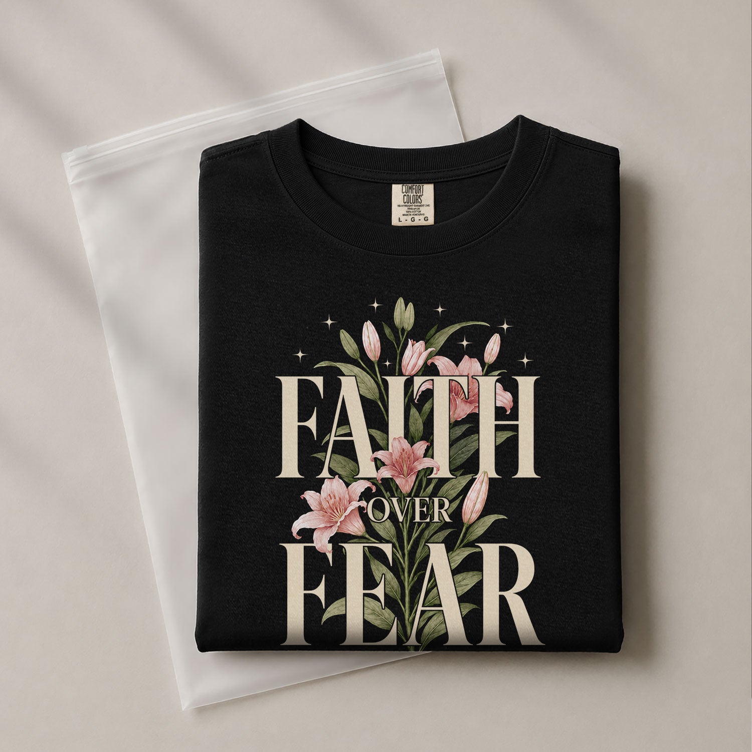 Faith Over Fear Psalms Scripture Lily Floral Blue Christian Tee For Women Apparel