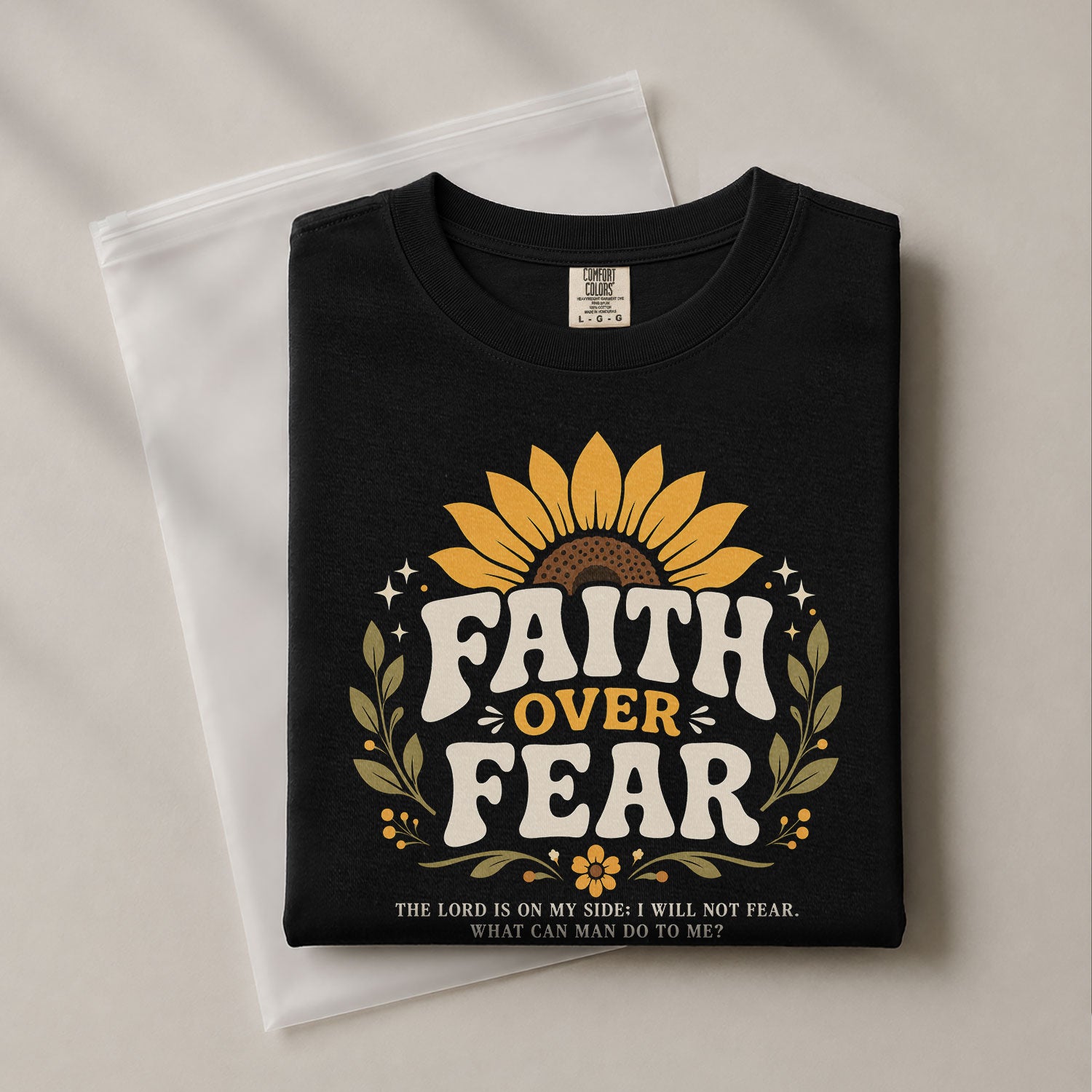 Faith Over Fear Sunflower Psalms Scripture Cute Blue Christian Tee For Women Apparel