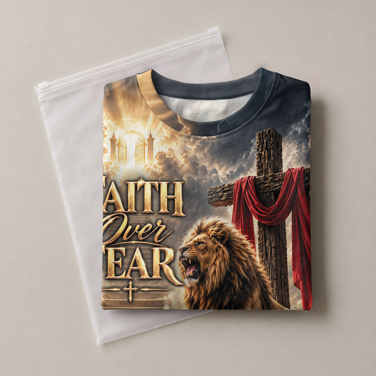 Heavenly Faith Over Fear Lion Dove Christian Graphic Apparel Shirt Top Garment Outfit