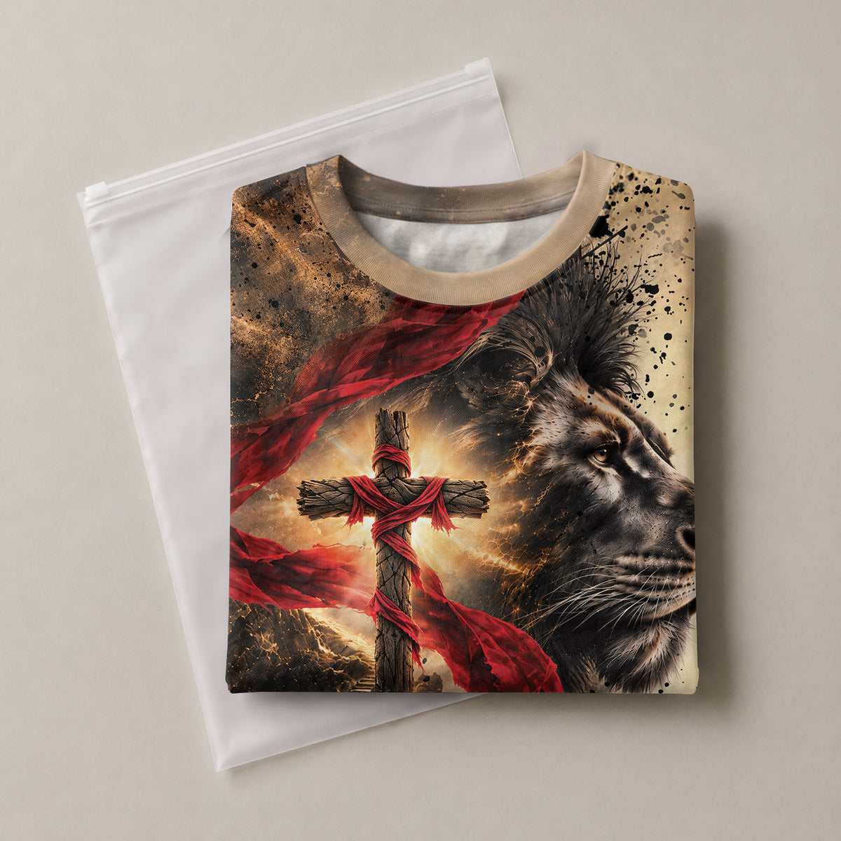 Christian T Shirt Faith Over Fear Lion Cross Personalized Name 3D Graphic Tee Gift - Rust Field Wear