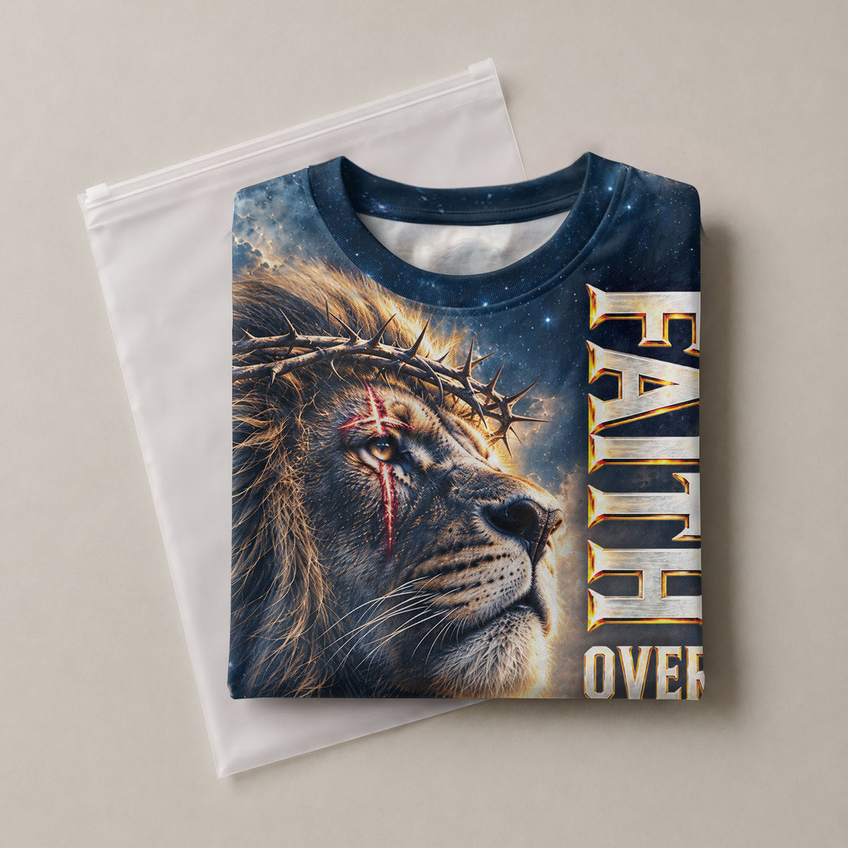 Christian T-Shirt Faith Over Fear Jesus Lion Crown Of Thorns Custom Name 3D All Over Print - Rust Field Wear