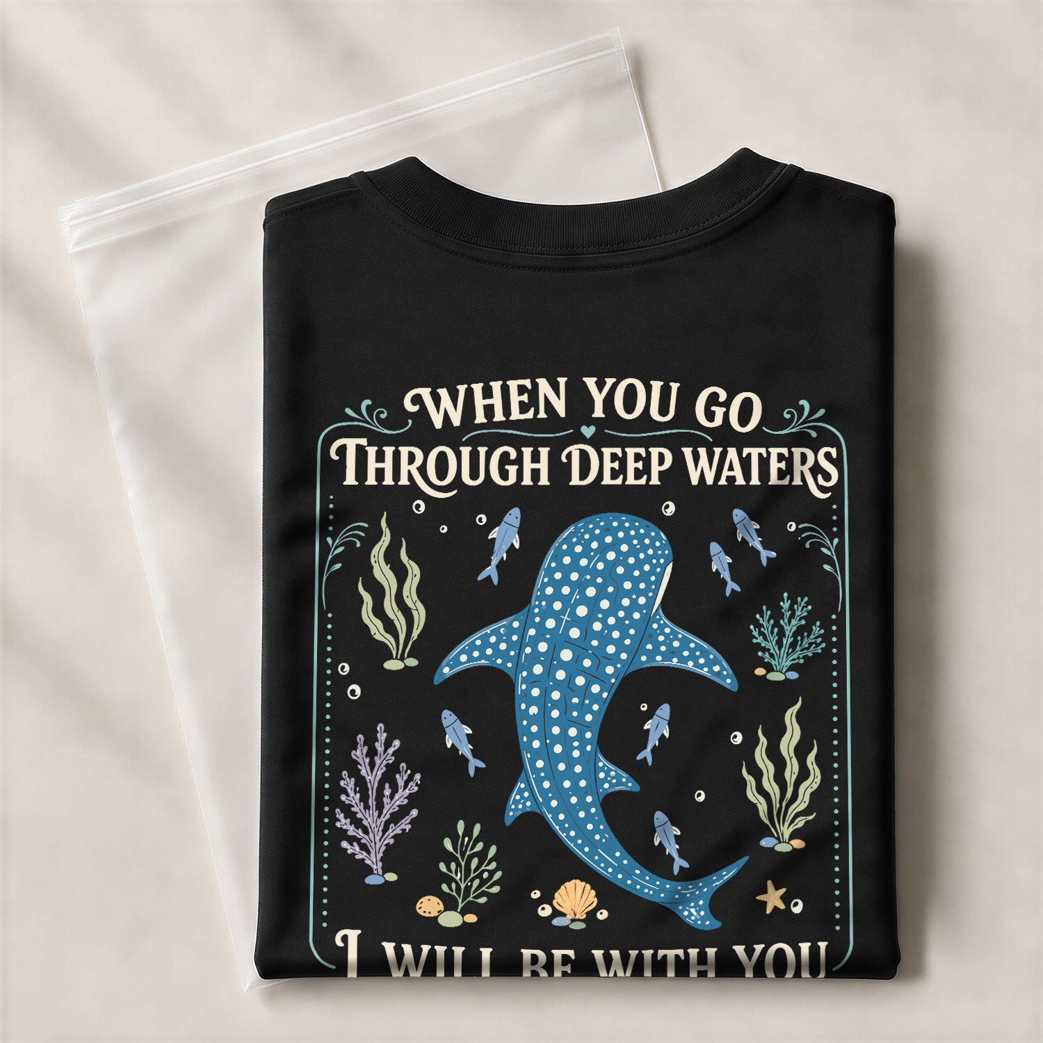 Deep Waters T-Shirt Women Isaiah 43 2 Whale Shark Ocean Bible Verse Christian Gift