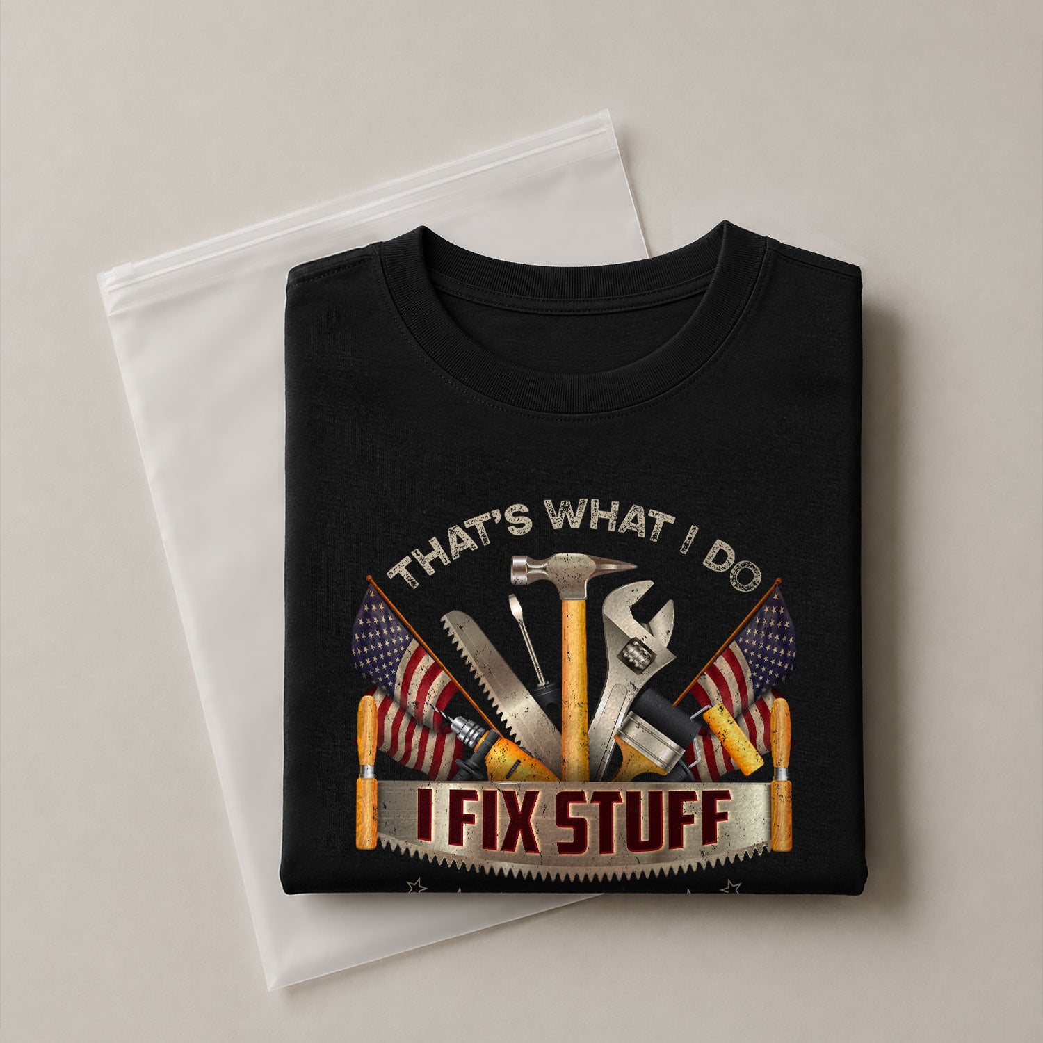 Men T-Shirt I Fix Stuff And I Know Things Graphic US Flag Quote 2D Sleeve Shirt