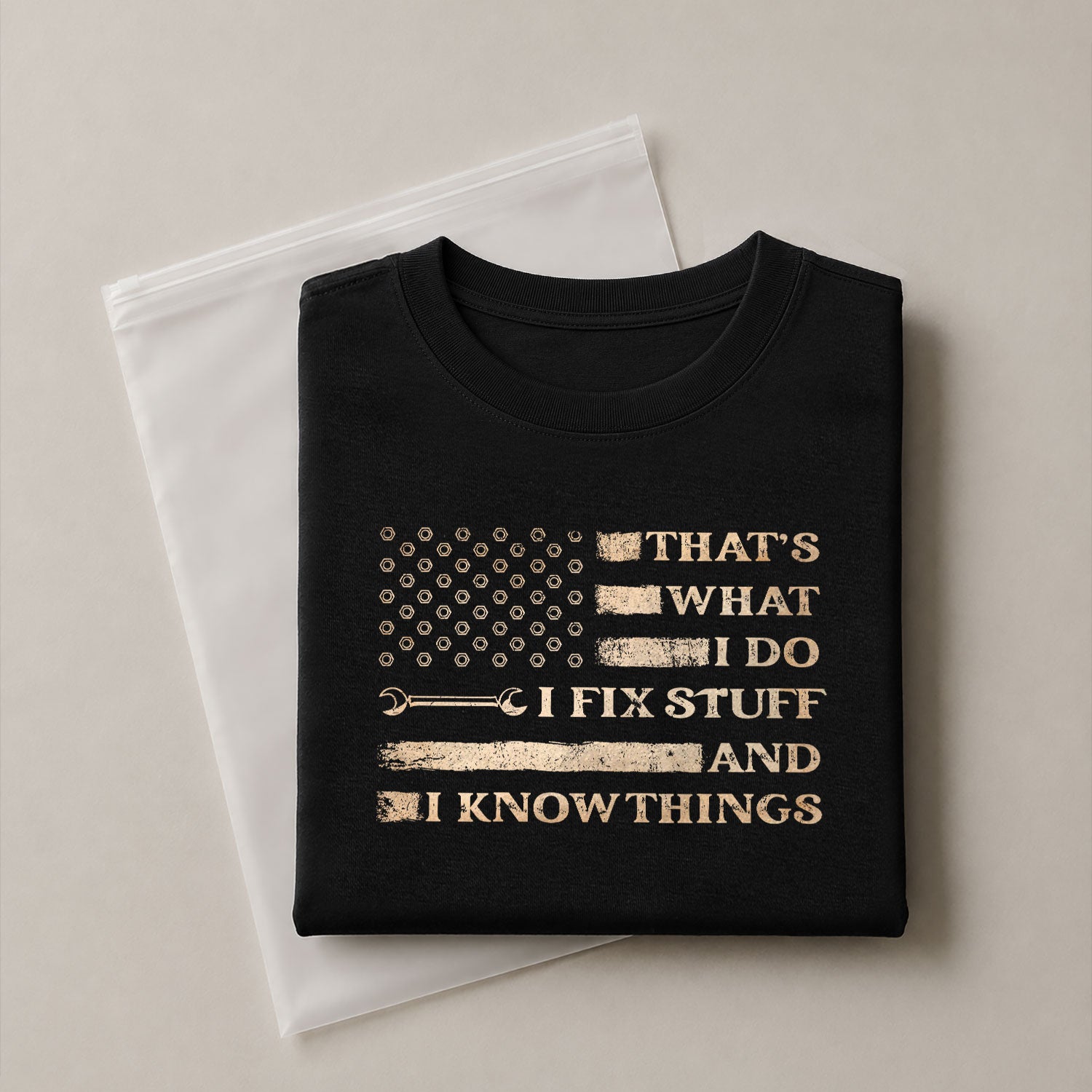 Men Hex Nut Flag Quote I Fix Stuff And I Know Things T-Shirt Graphic Wrench Shirt