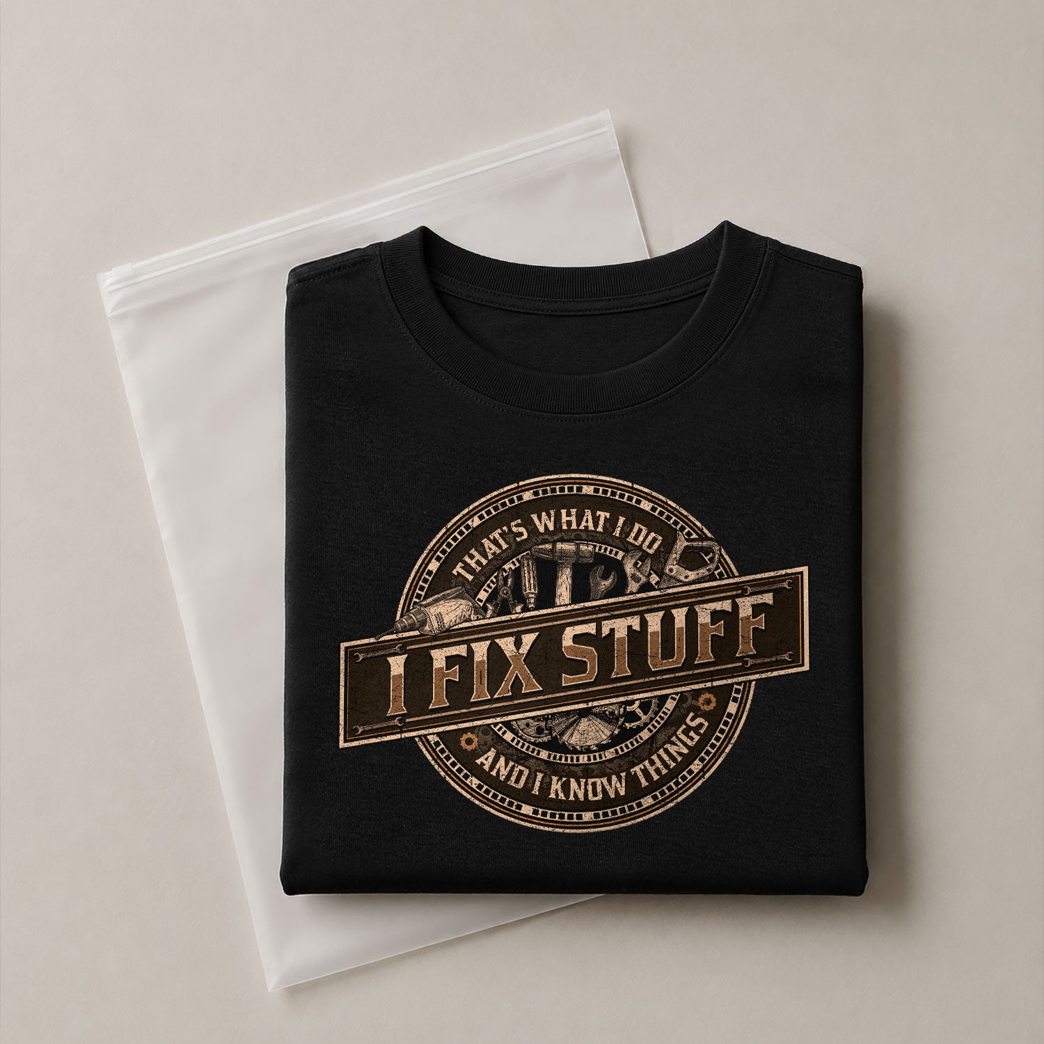 Men Graphic Mechanical Emblem T-Shirt I Fix Stuff And I Know Things Drill Quote Tee