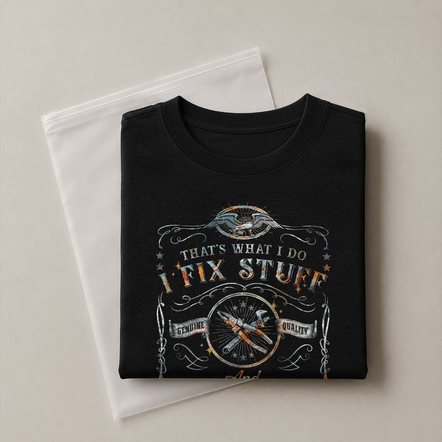 Mens Eagle Crest Graphic T-Shirt I Fix Stuff And I Know Things Wrench Banner
