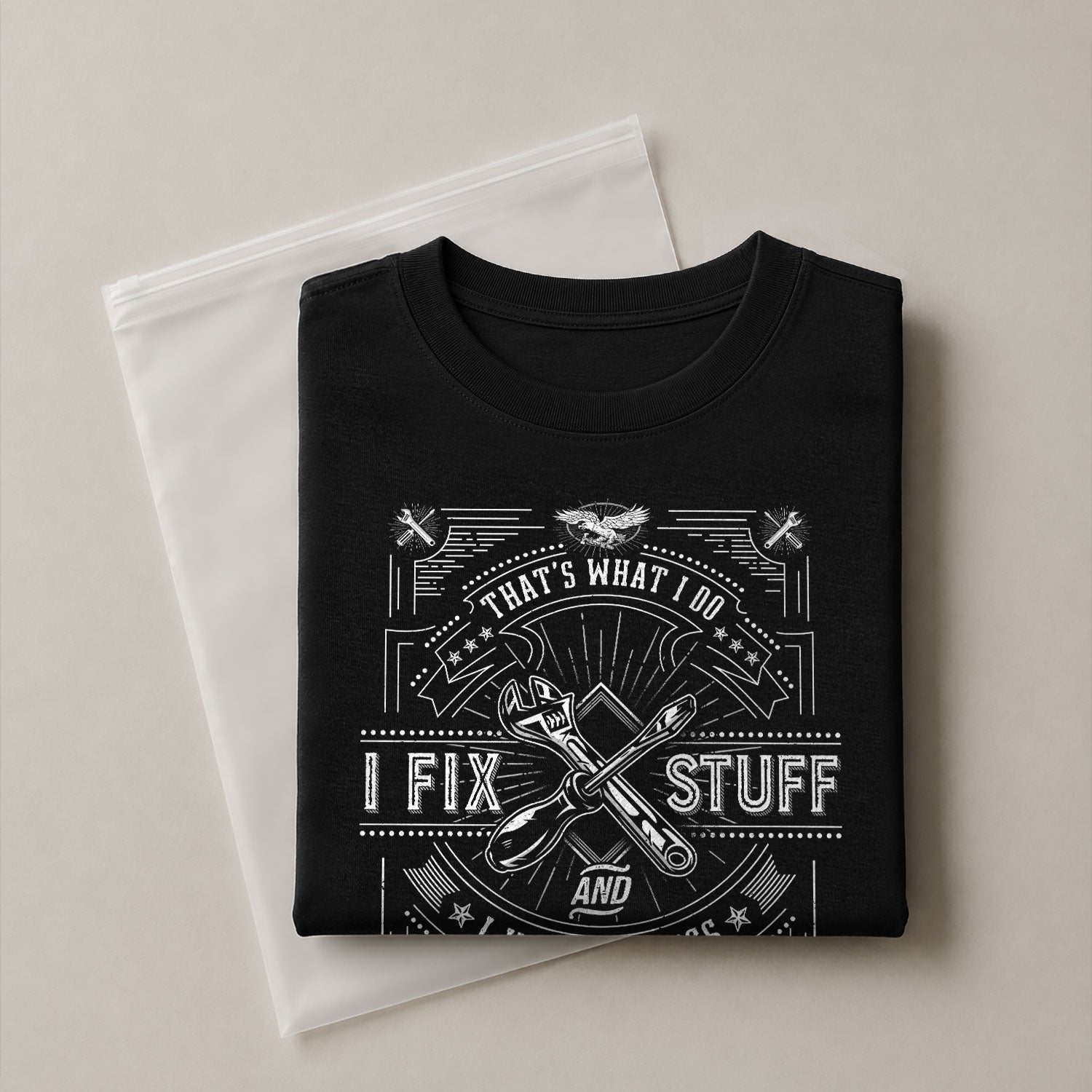 Eagle Line Art Quote Men T-Shirt I Fix Stuff And I Know Things Graphic Tool Tee