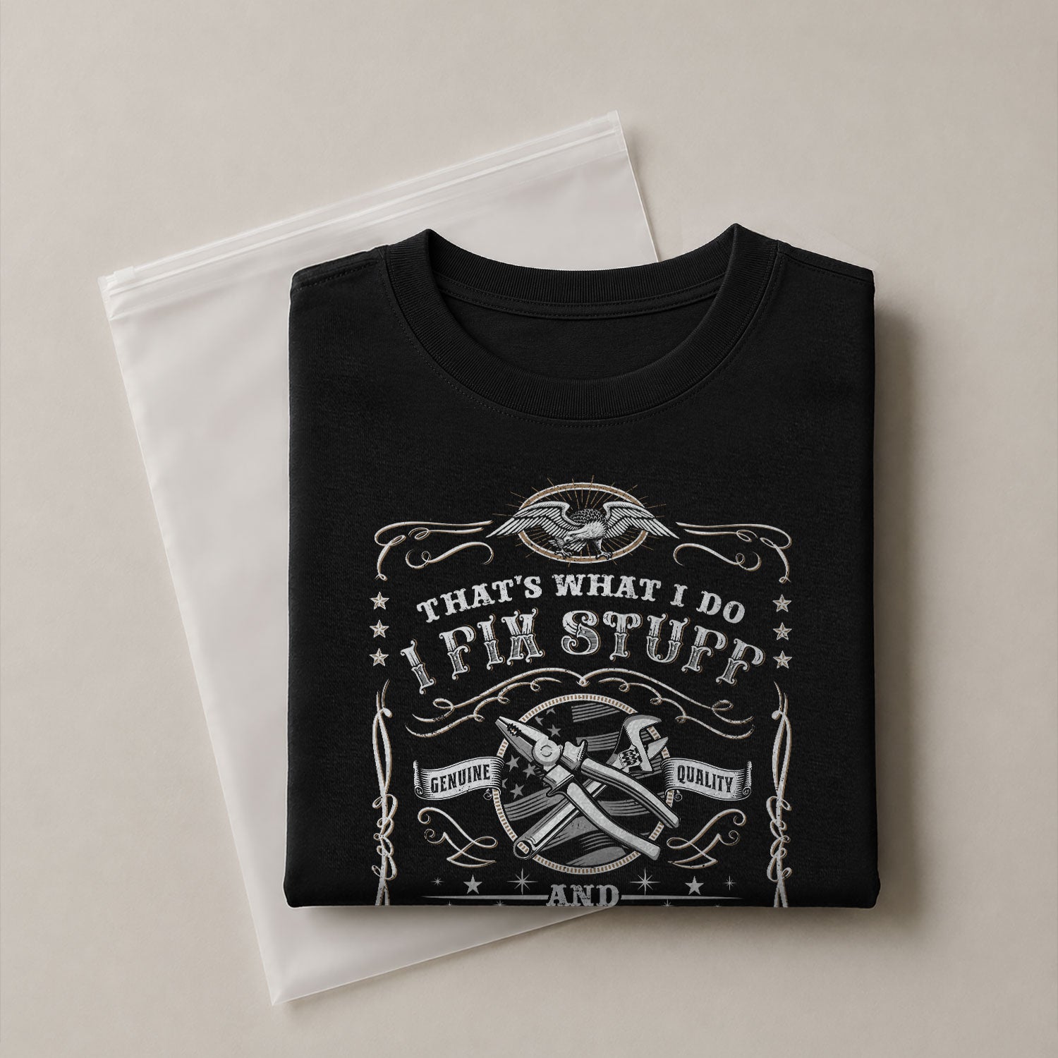Men I Fix Stuff And I Know Things Vintage Label Quote T-Shirt Graphic 2D Tee Shirt