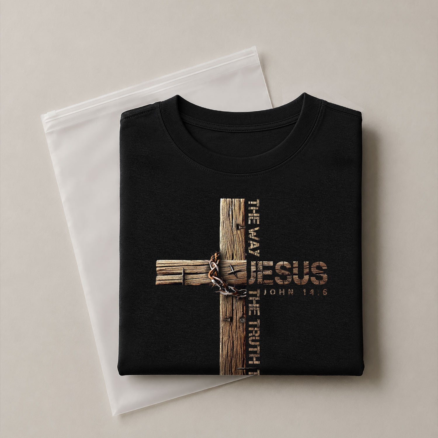 Christian Shirts for Men - Jesus Is the Way John 14:6 Cross Design, Christian Tee Shirts - Rust Field Wear