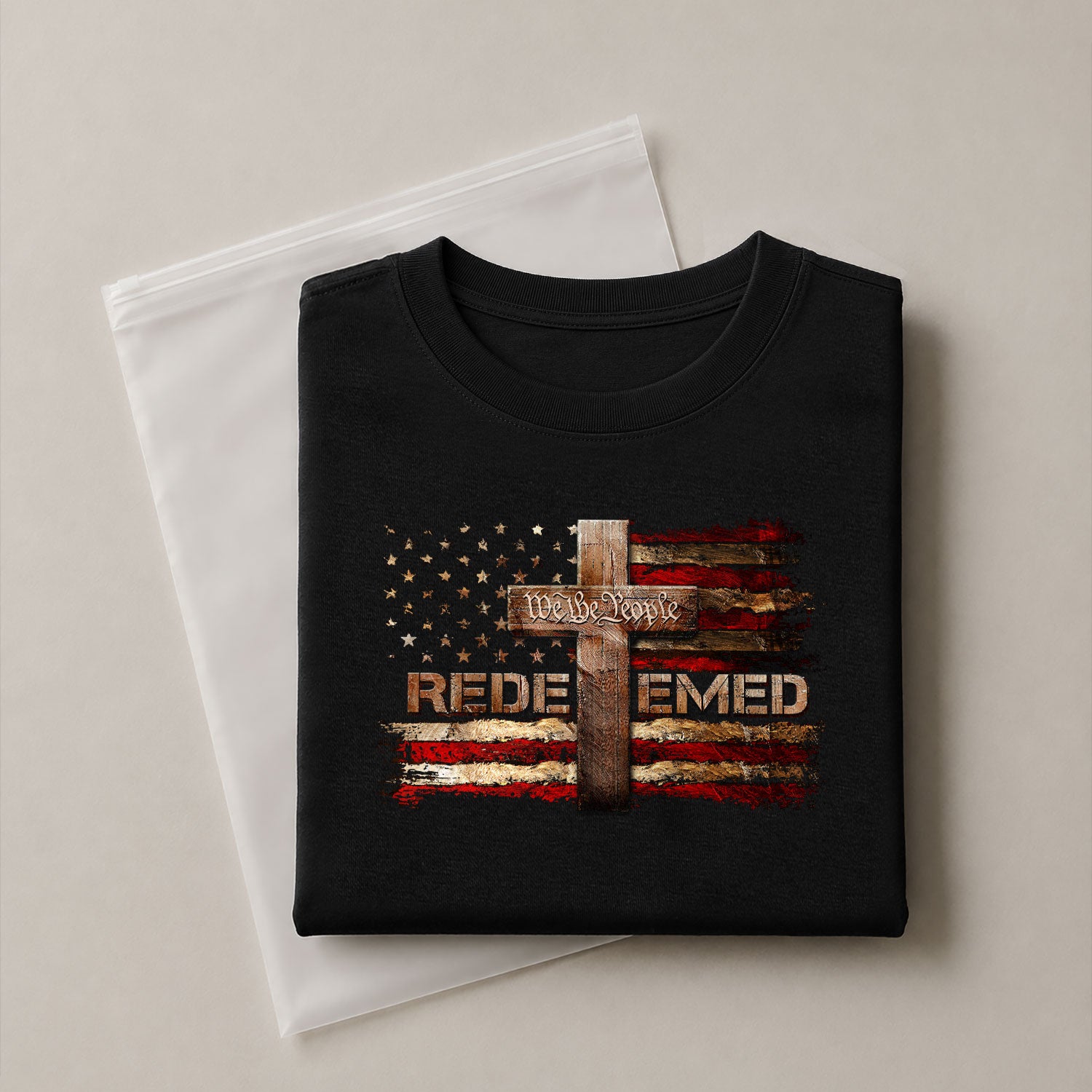 Christian Tee Shirts, Redeemed We The People Cross - Christian Shirts for Men - Rust Field Wear