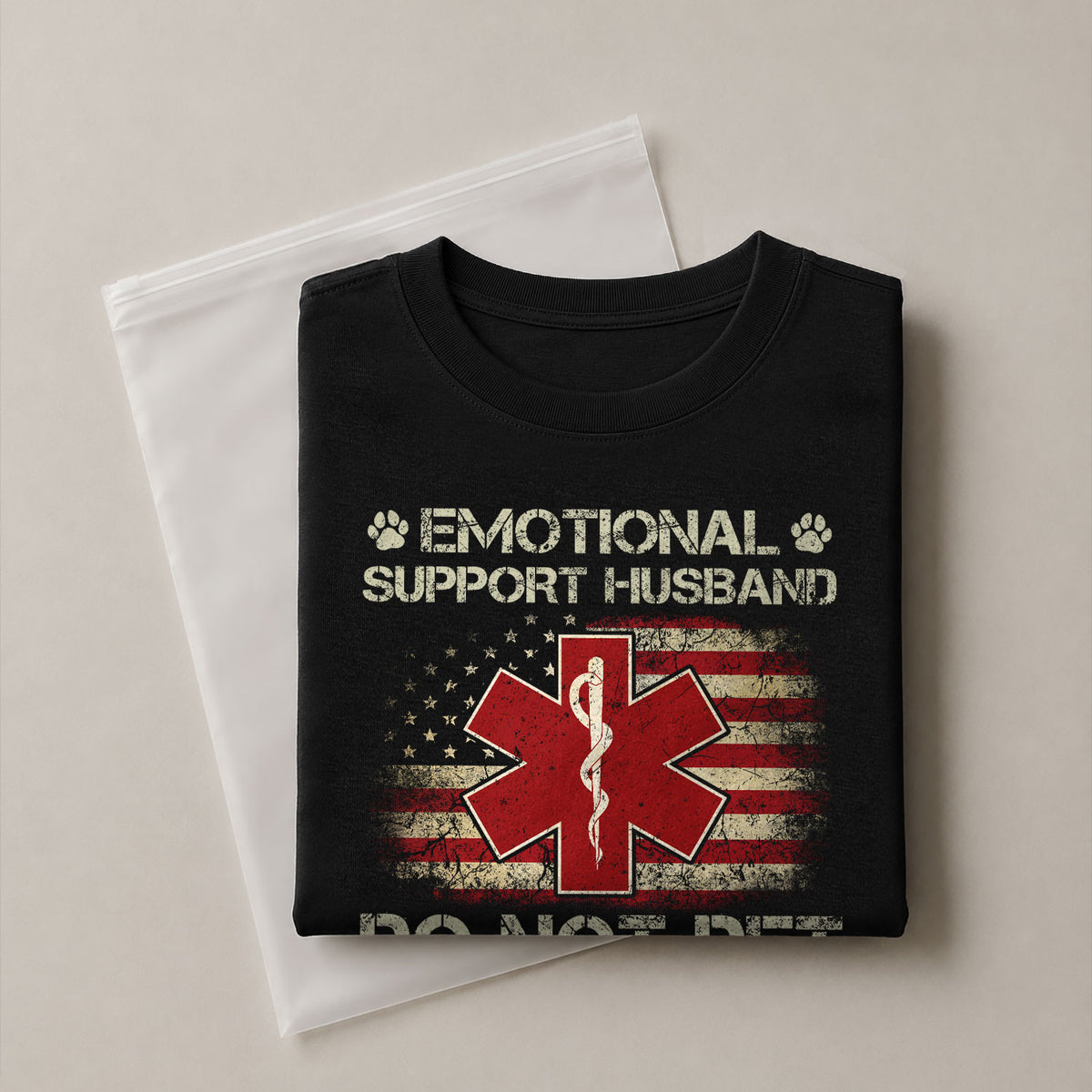 Funny Emotional Support Husband Flag Graphic Tee Shirt Casual Apparel Top Clothing
