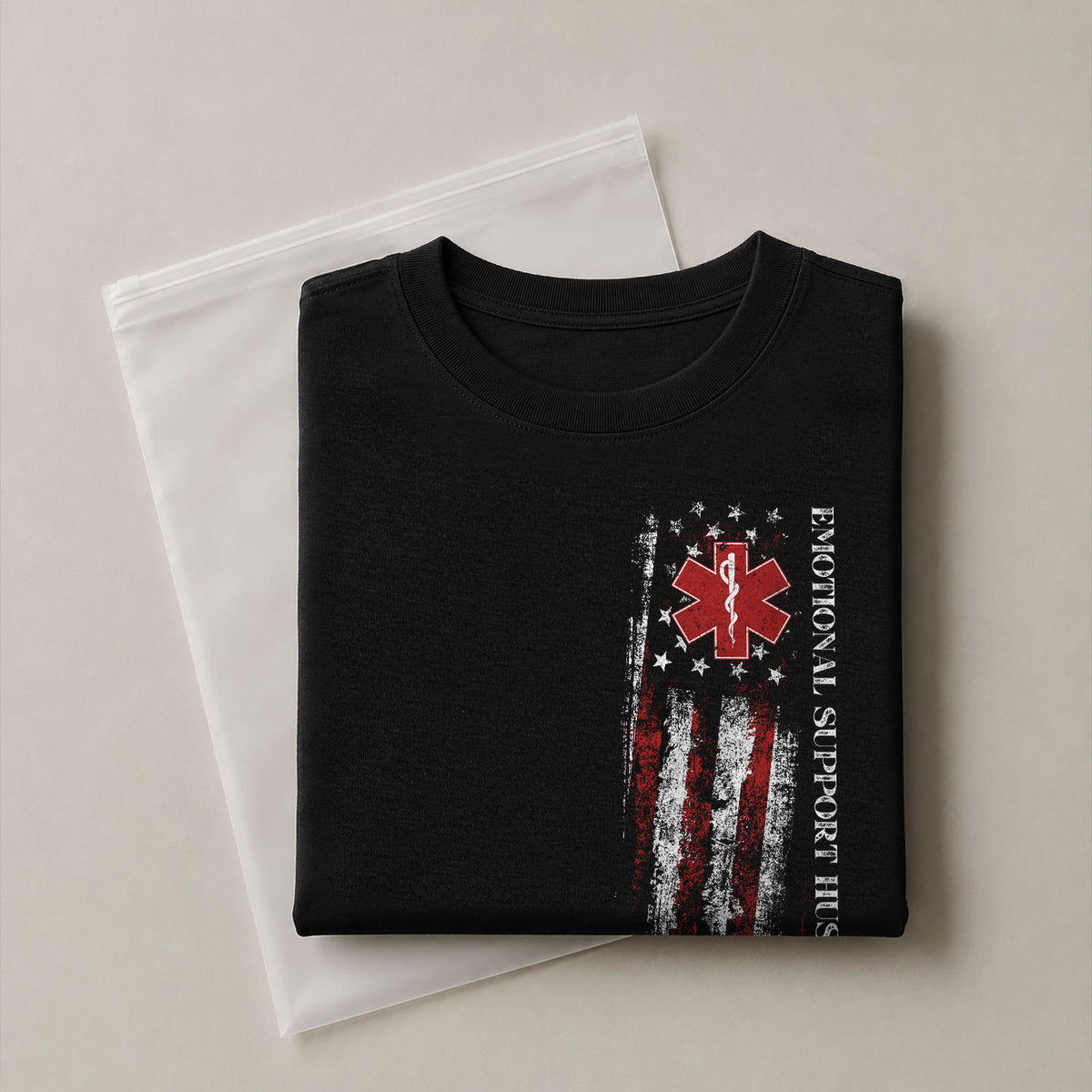 Funny Vertical Emotional Support Husband Flag Graphic Tee Shirt Casual Apparel Top