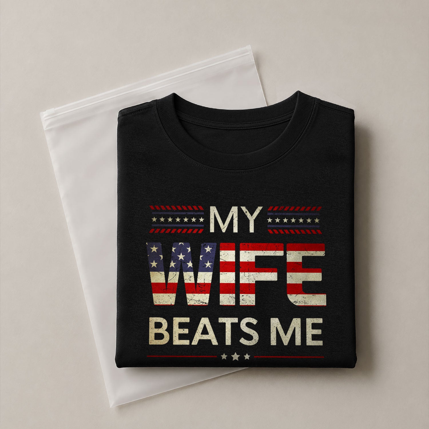 My Wife Beats Me Funny Joke Quote Men Stars Stripes Graphic Shirt Casual Novelty Tops