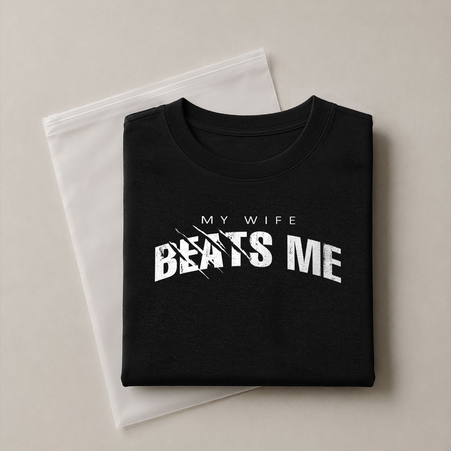 My Wife Beats Me Funny Joke Quote Men Distressed Graphic Shirt Casual Novelty Tops
