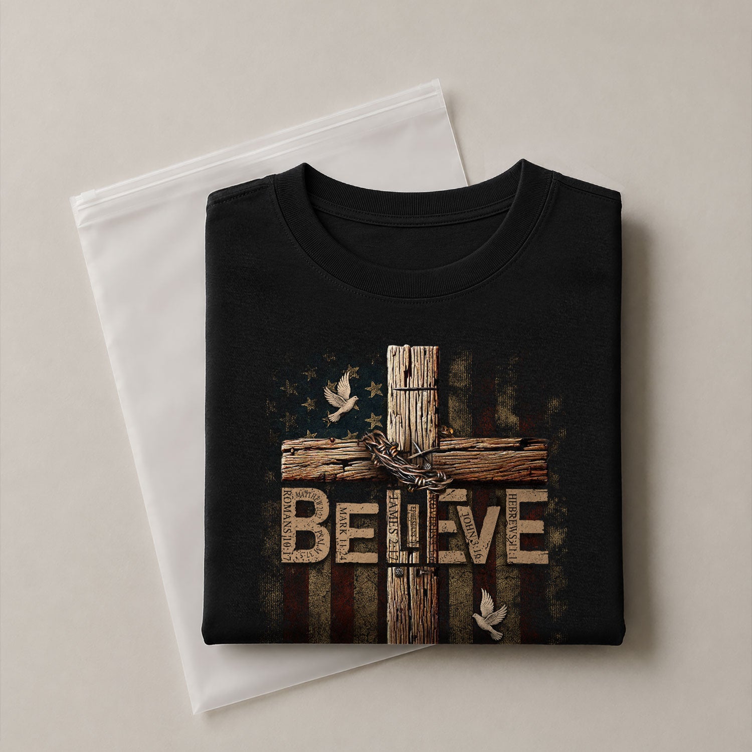 Believe Romans 10:9 Salvation, Christian Shirts for Men - Christian Tee Shirts - Rust Field Wear