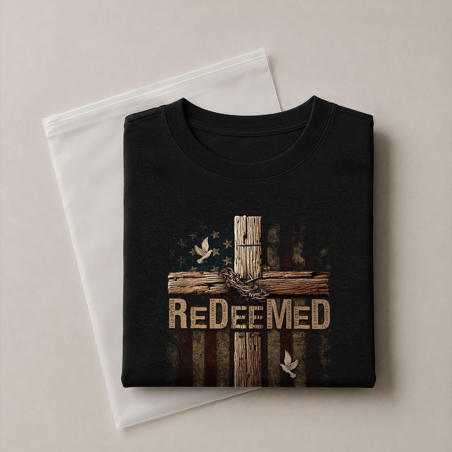Christian Shirts for Men - ReDeeMed Chains Off, Faith On, Christian Tee Shirts - Rust Field Wear