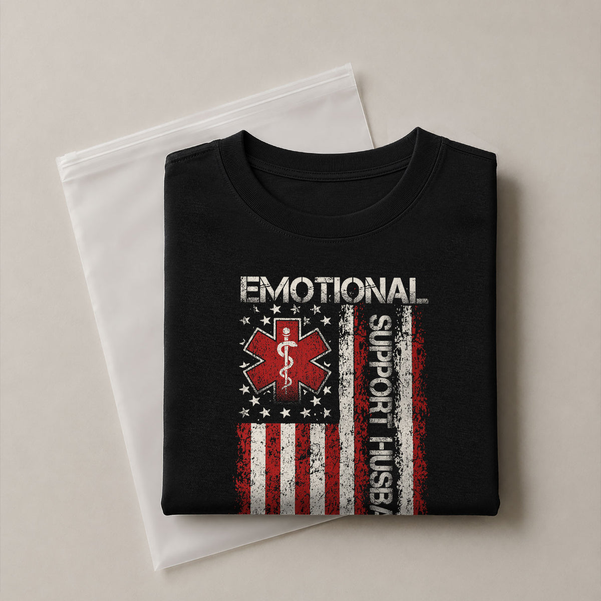 Clever Emotional Support Husband Do Not Pet Vertical Star Tee Shirt Cotton Apparel