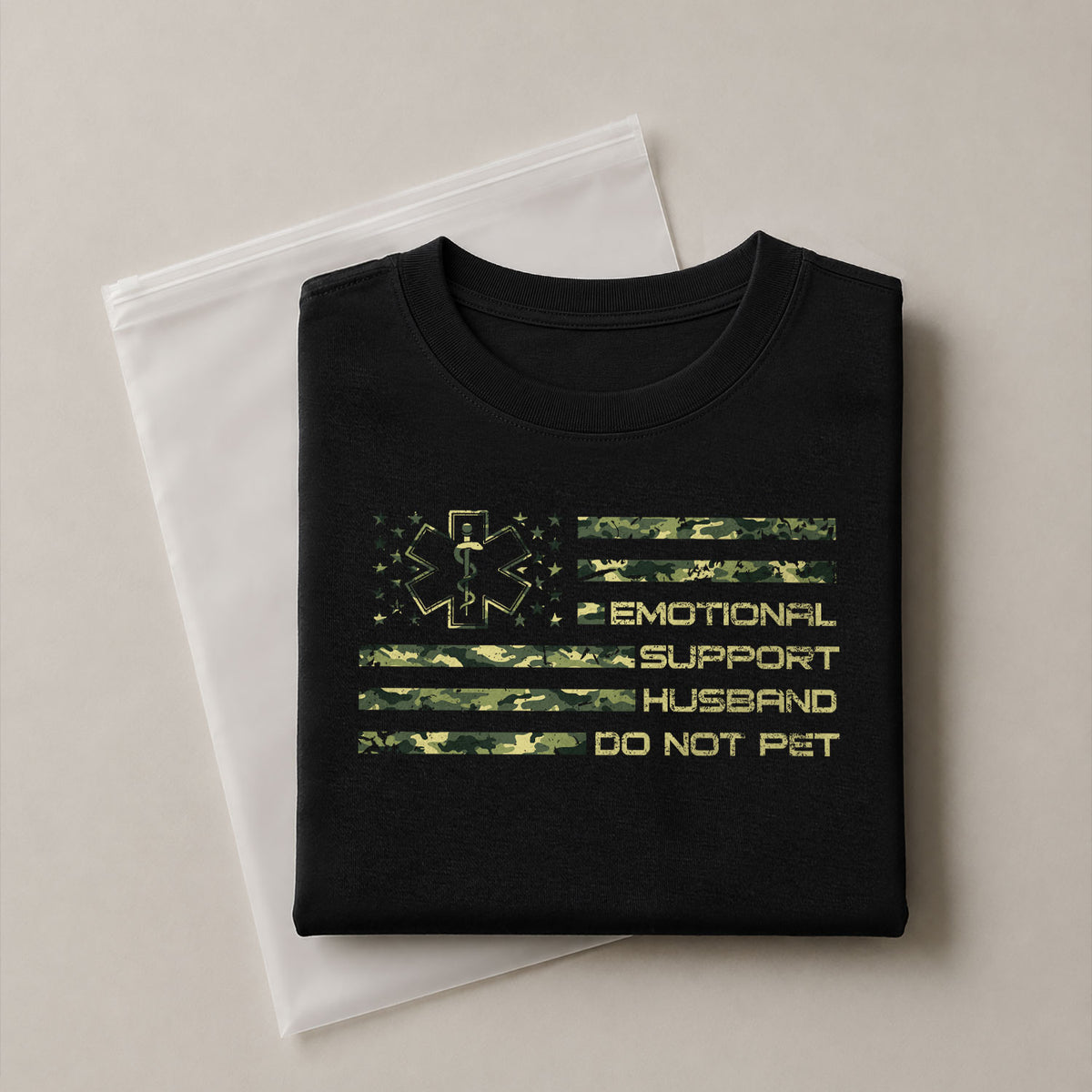 Sarcastic Emotional Support Husband Do Not Pet Camo Flag Tee Shirt Cotton Apparel
