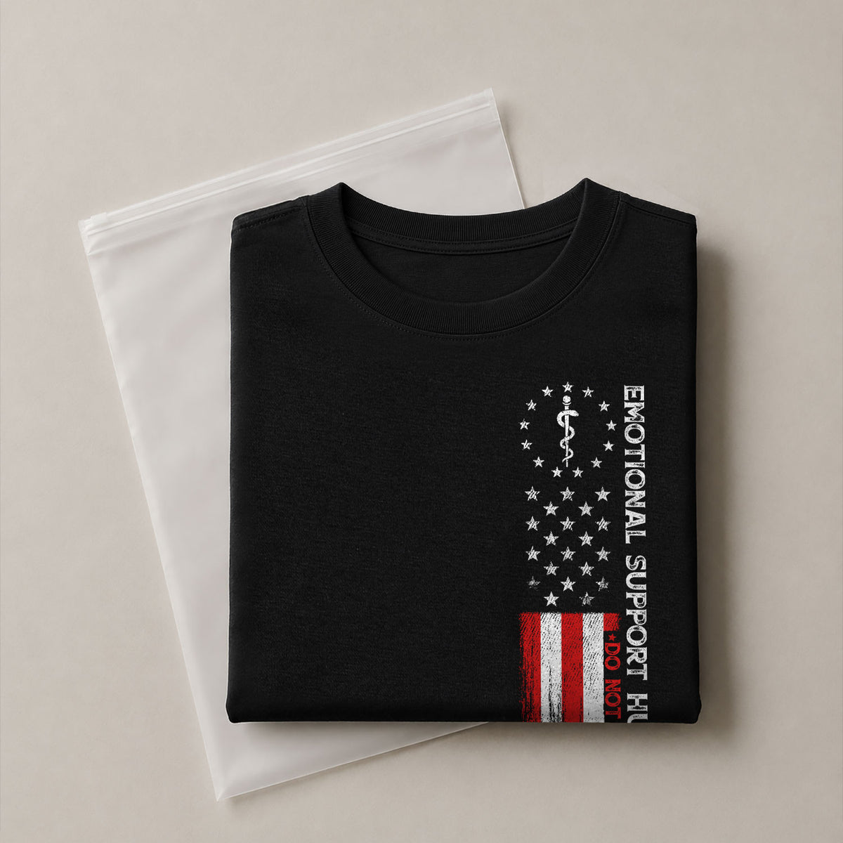 Comic Emotional Support Husband Do Not Pet Vertical Flag Tee Shirt Cotton Apparel