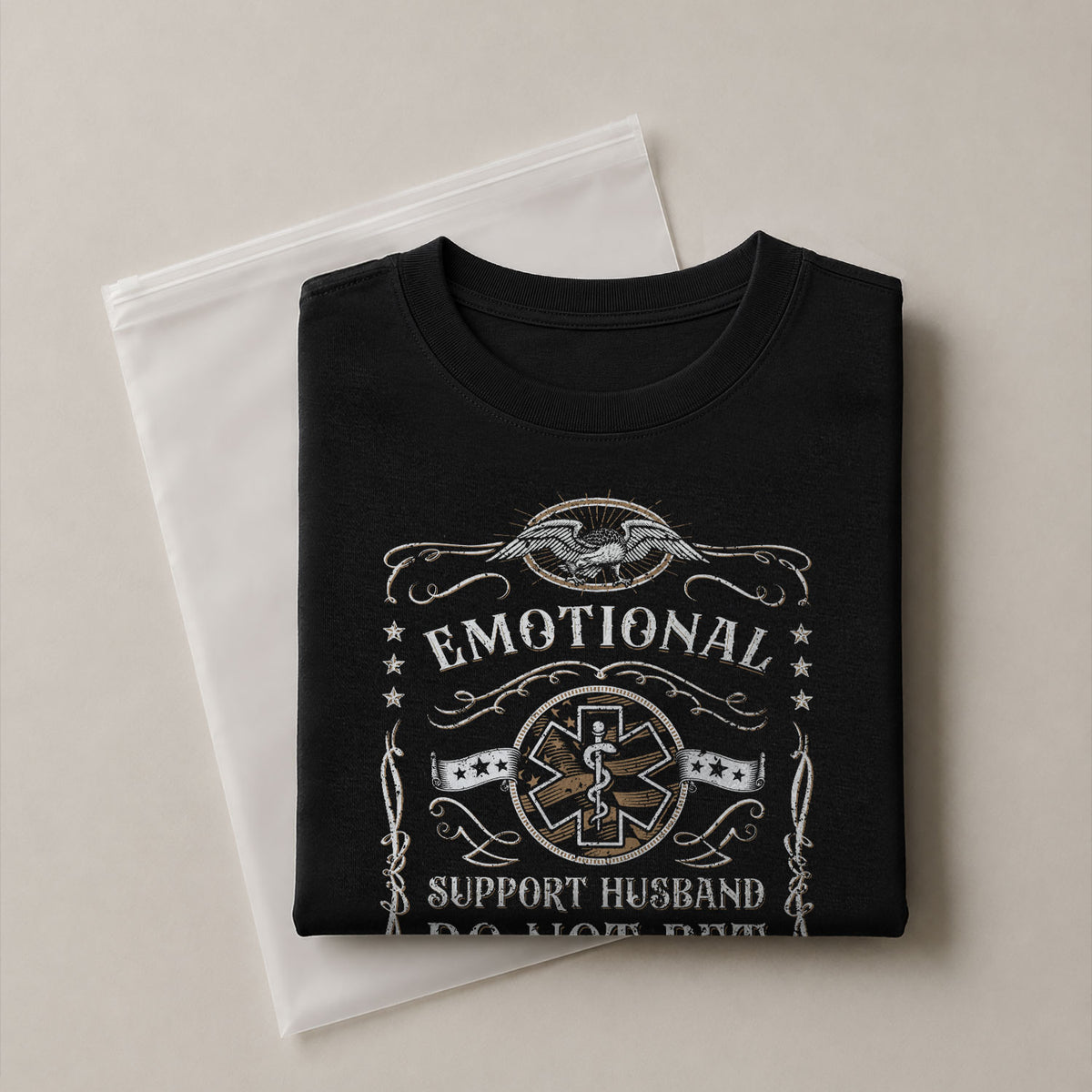 Amusing Emotional Support Husband Do Not Pet Eagle Star Tee Shirt Cotton Apparel