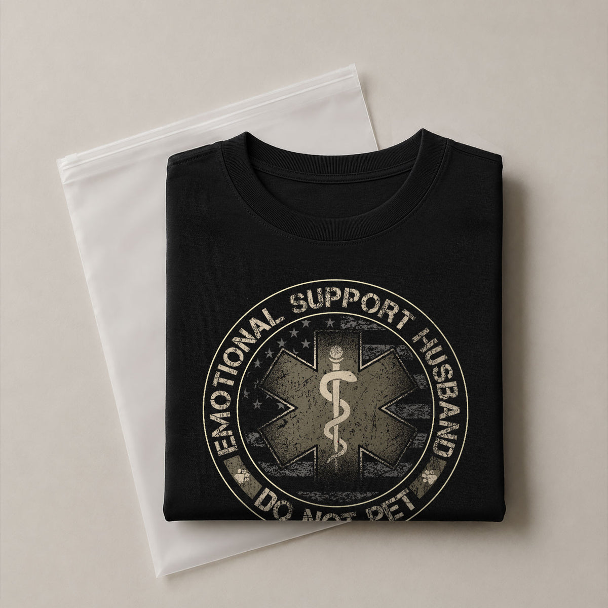 Emotional Support Husband Do Not Pet Star Crest Graphic Tee Shirt Casual Cotton Top