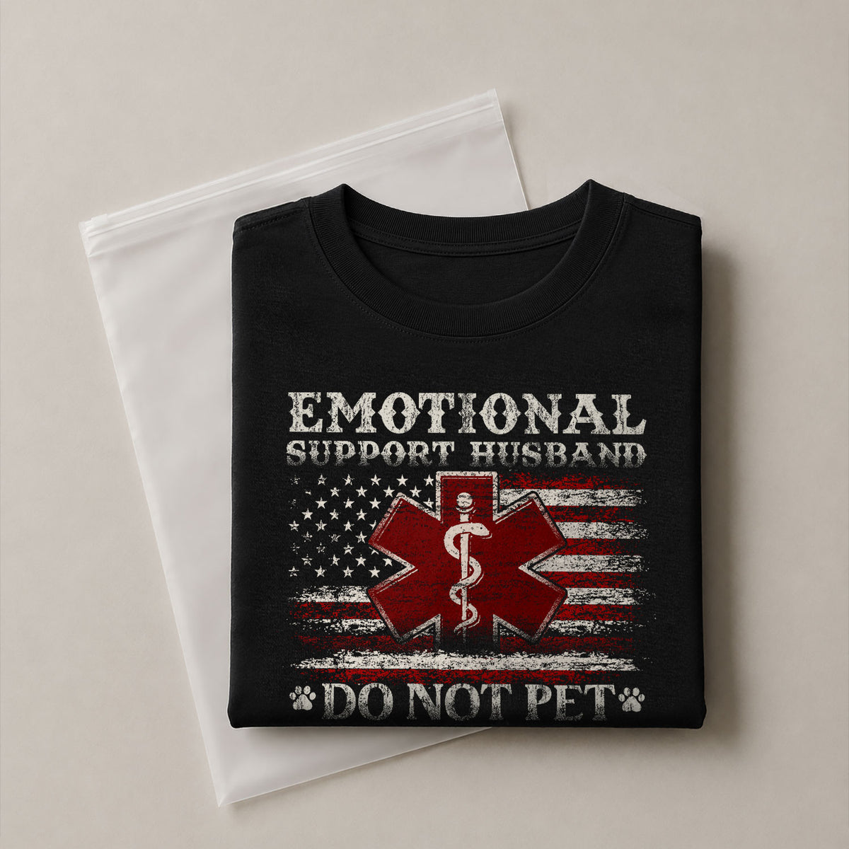 Emotional Support Husband Do Not Pet American Flag Graphic Tee Shirt Cotton Apparel