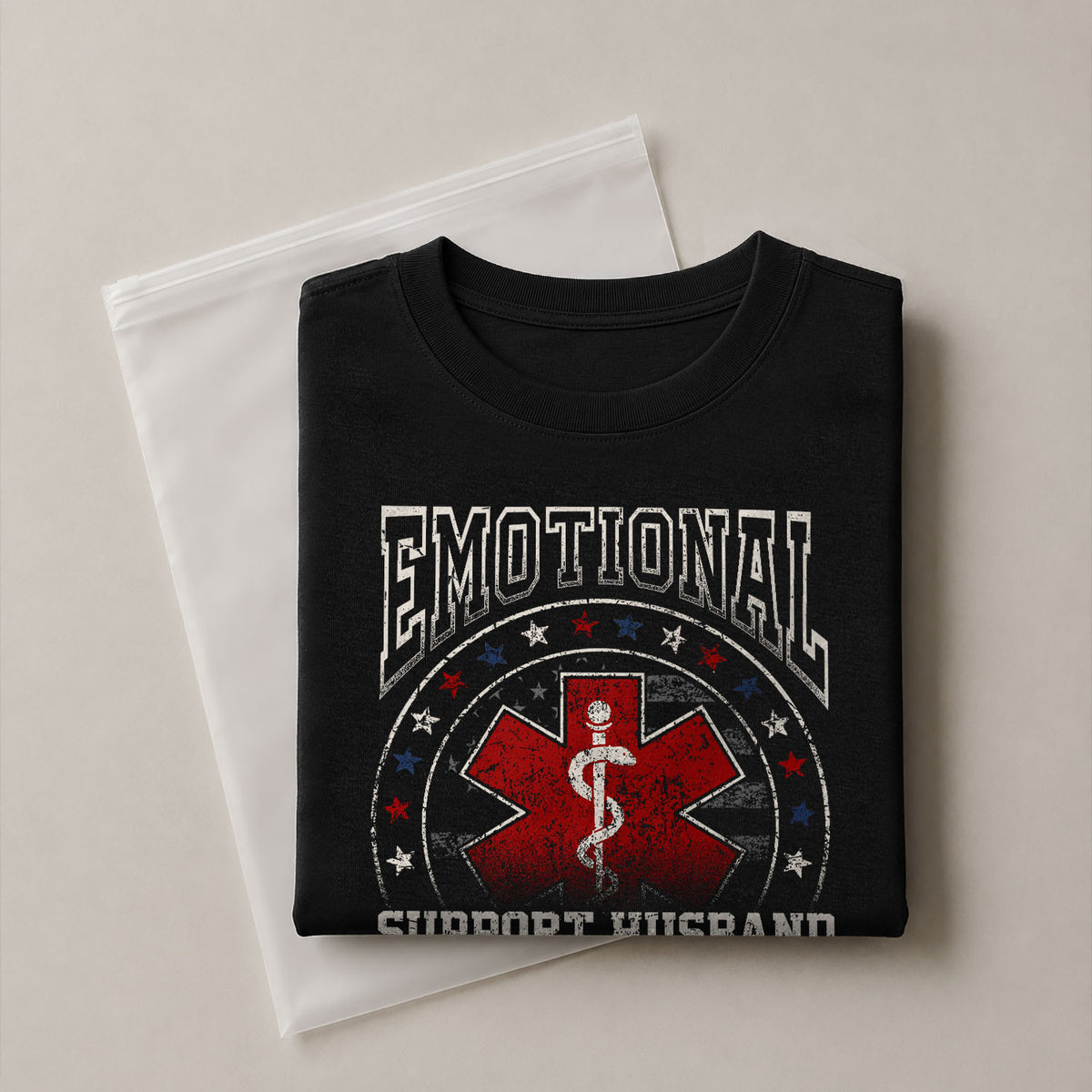 Emotional Support Husband Do Not Pet Star Ring Graphic Tee Shirt Cotton Apparel Top