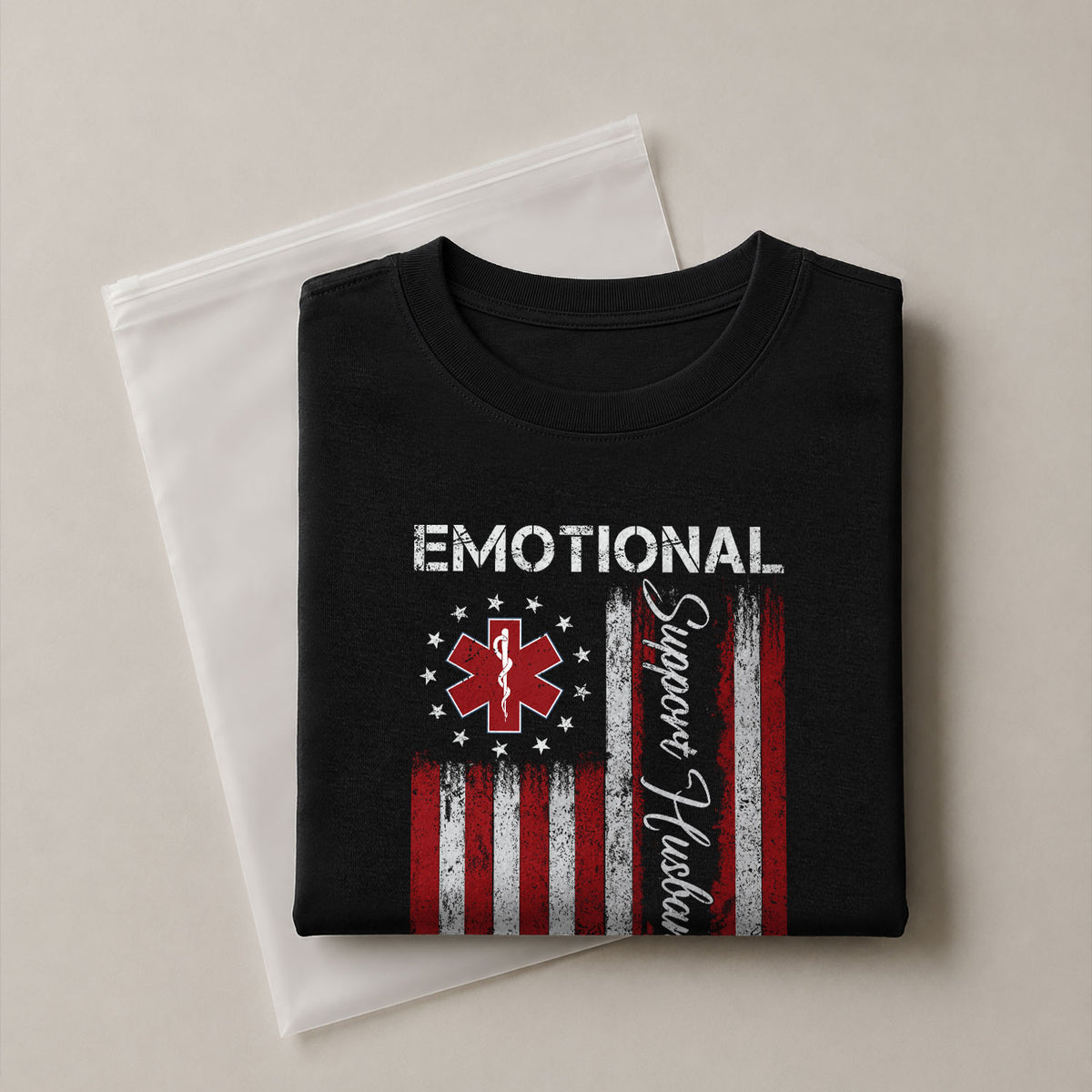 Hilarious Emotional Support Husband Do Not Pet Flag Tee Shirt Cotton Apparel Top