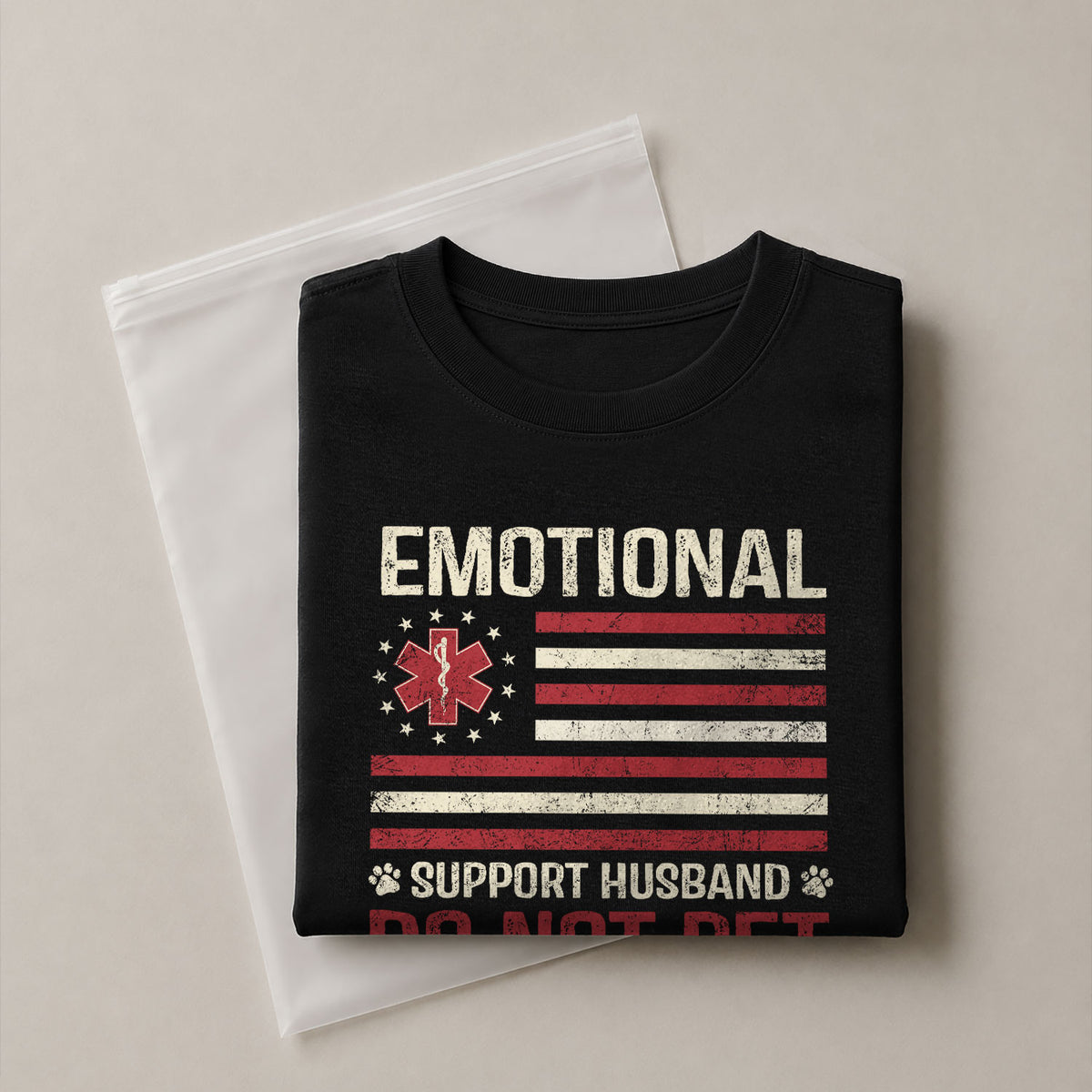 Witty Emotional Support Husband Do Not Pet Stars Stripes Tee Shirt Cotton Apparel