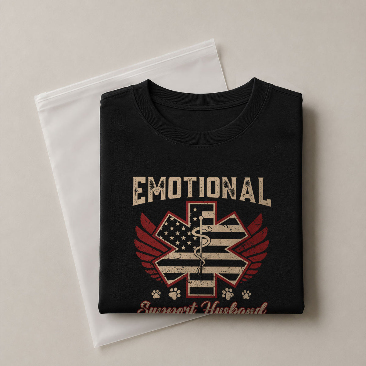 Amusing Emotional Support Husband Do Not Pet Winged Star Graphic Tee Shirt Cotton Top
