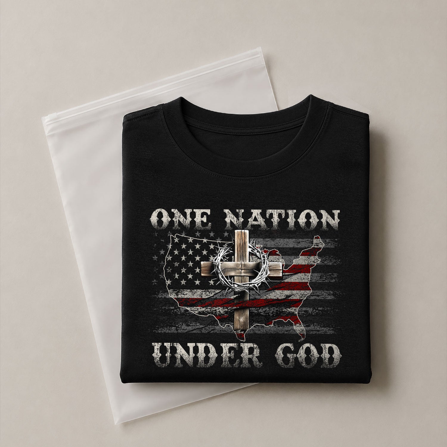 Christian Shirts for Men - One Nation Under God Christian American Flag, Christian Tee Shirts - Rust Field Wear