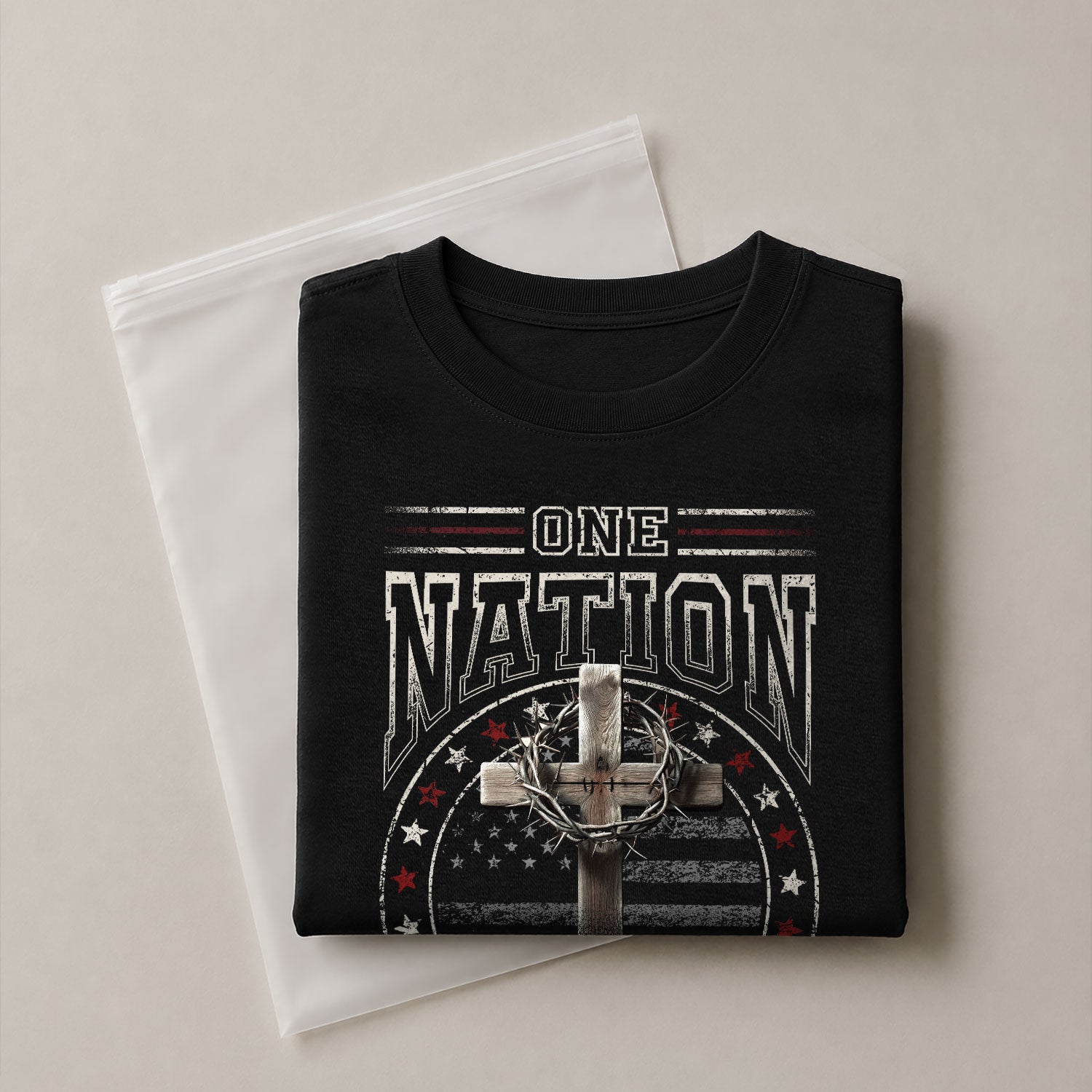 Christian Shirts for Men - One Nation Under God Cross and American Flag, Christian Tee Shirts - Rust Field Wear