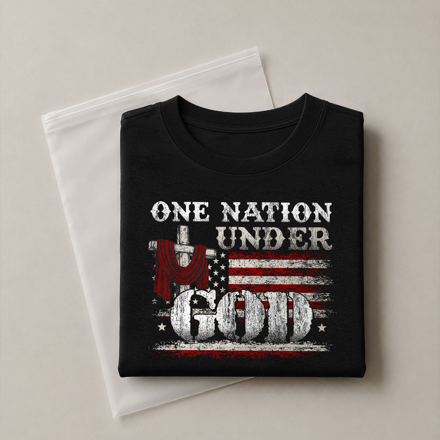One Nation Under God Cross and American Flag, Christian Shirts for Men - Christian Tee Shirts - Rust Field Wear