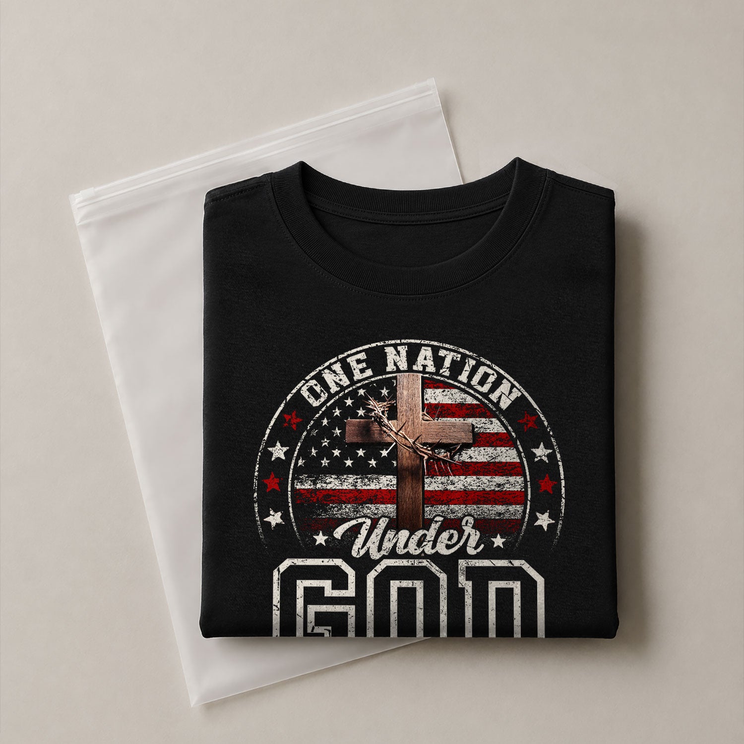 One Nation Under God Christian American Flag Cross, Christian Tee Shirts - Faith Shirts for Men - Rust Field Wear