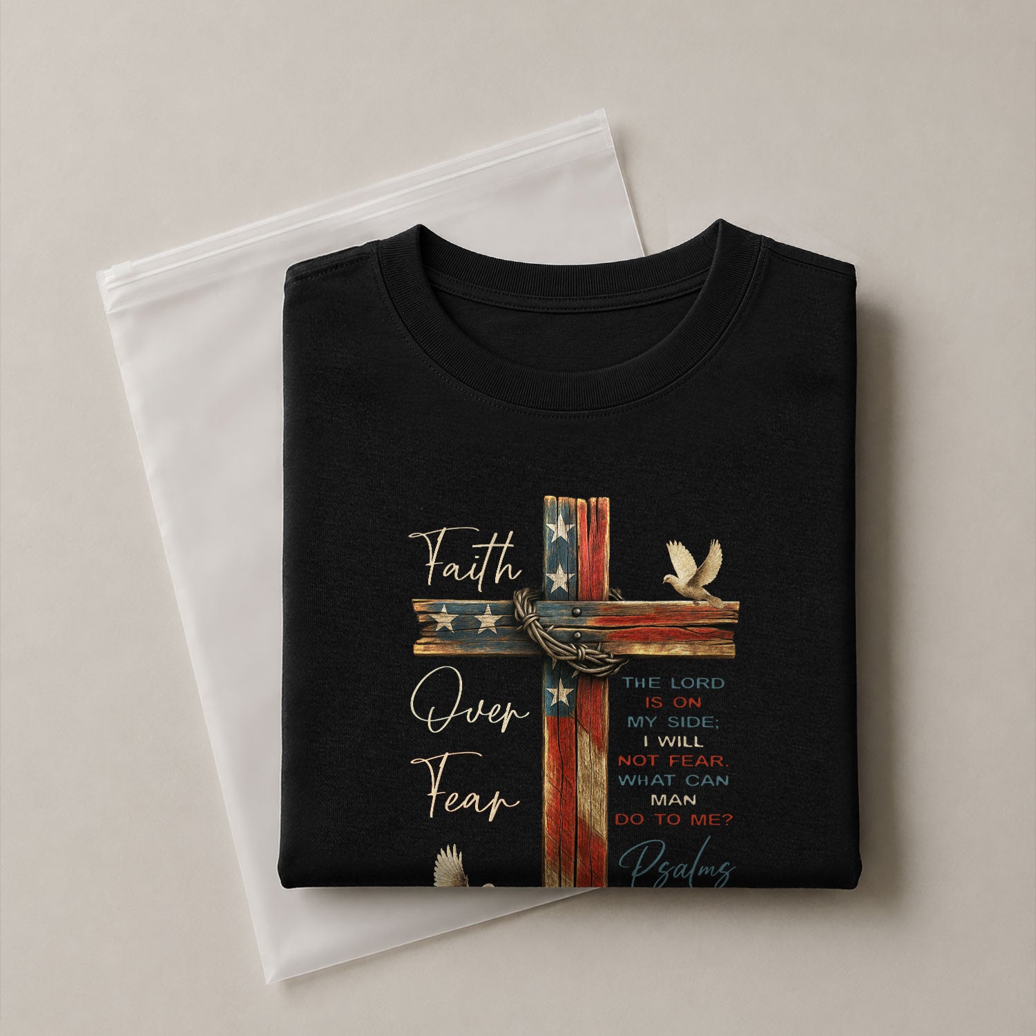 Faith Based Christian Tee Shirts, Faith Over Fear Rustic Cross - Christian Shirts for Men - Rust Field Wear
