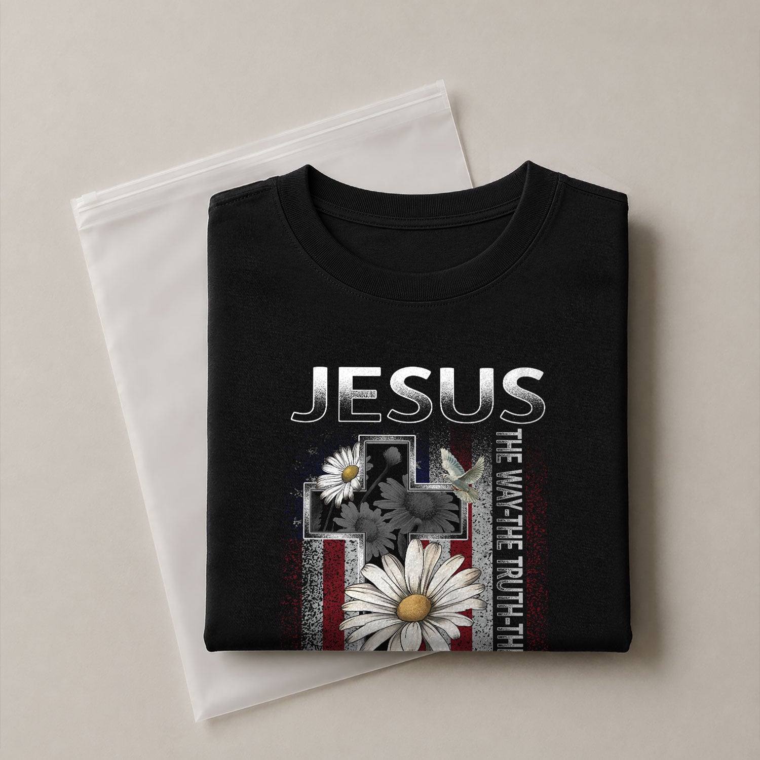 Christian Shirts for Men, Jesus The Way The Truth The Life Floral Cross USA Flag Christian - Christian Tee Shirts - Rust Field Wear