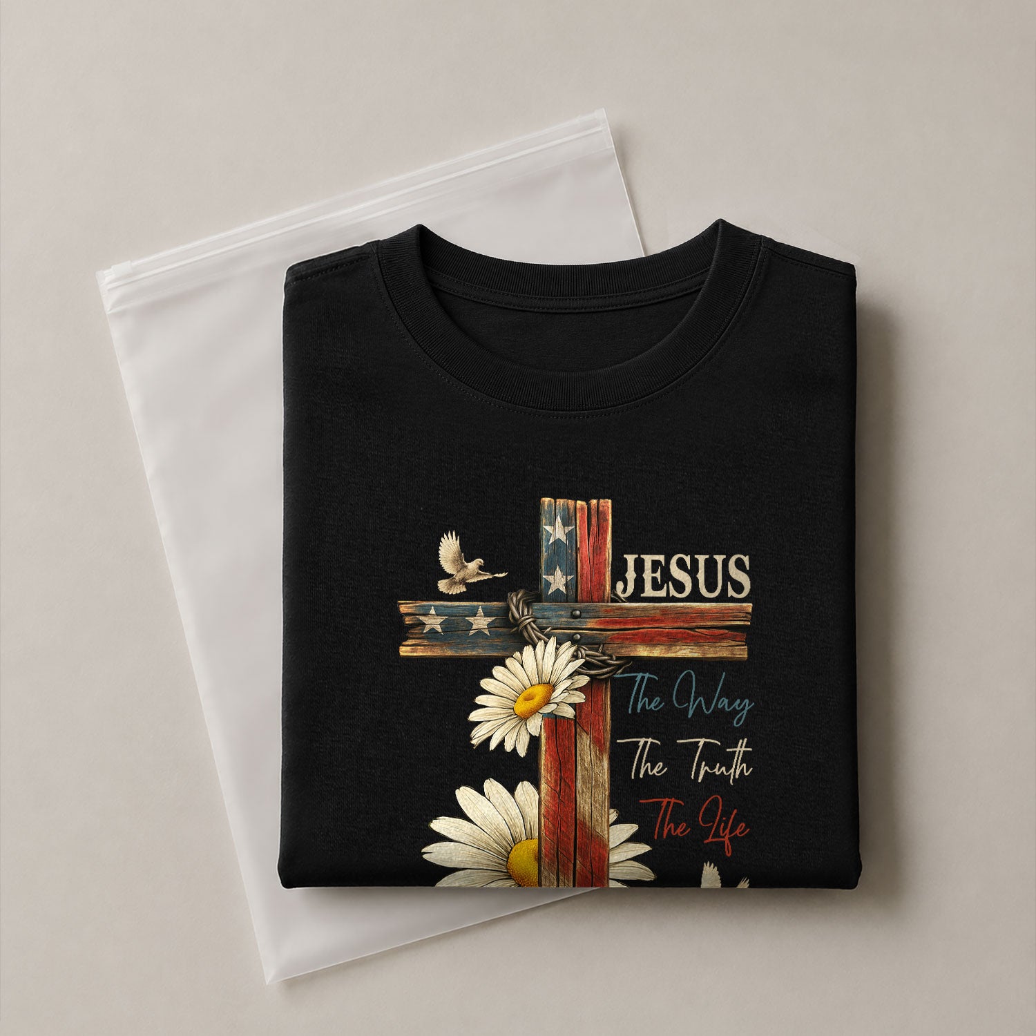Faith Over Fear Psalm 118:6 Cross and Flag Christian Vintage - Christian Shirts for Men, Faith Based Christian Tee Shirts - Rust Field Wear