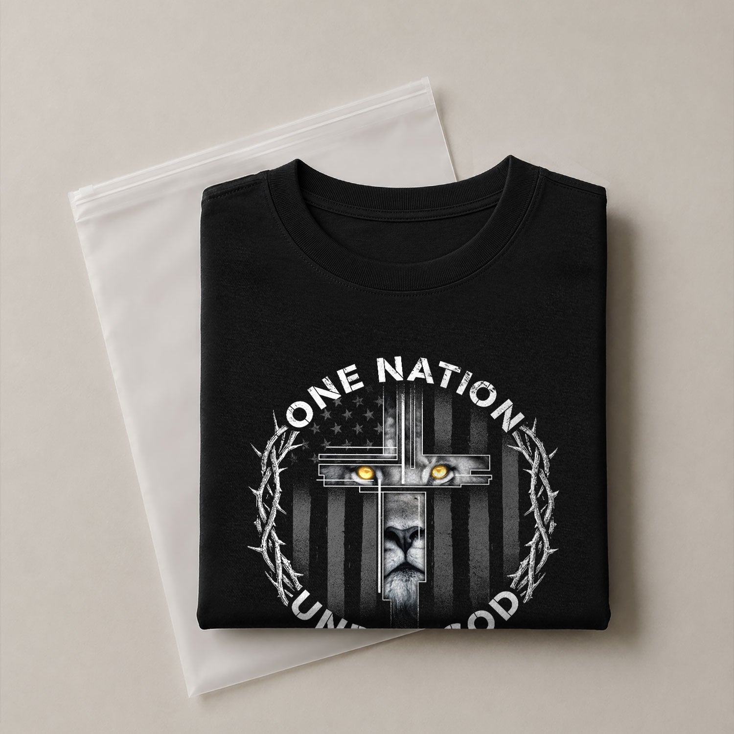 One Nation Under God Lion Cross, Christian Tee Shirts - Faith Shirts for Men - Rust Field Wear