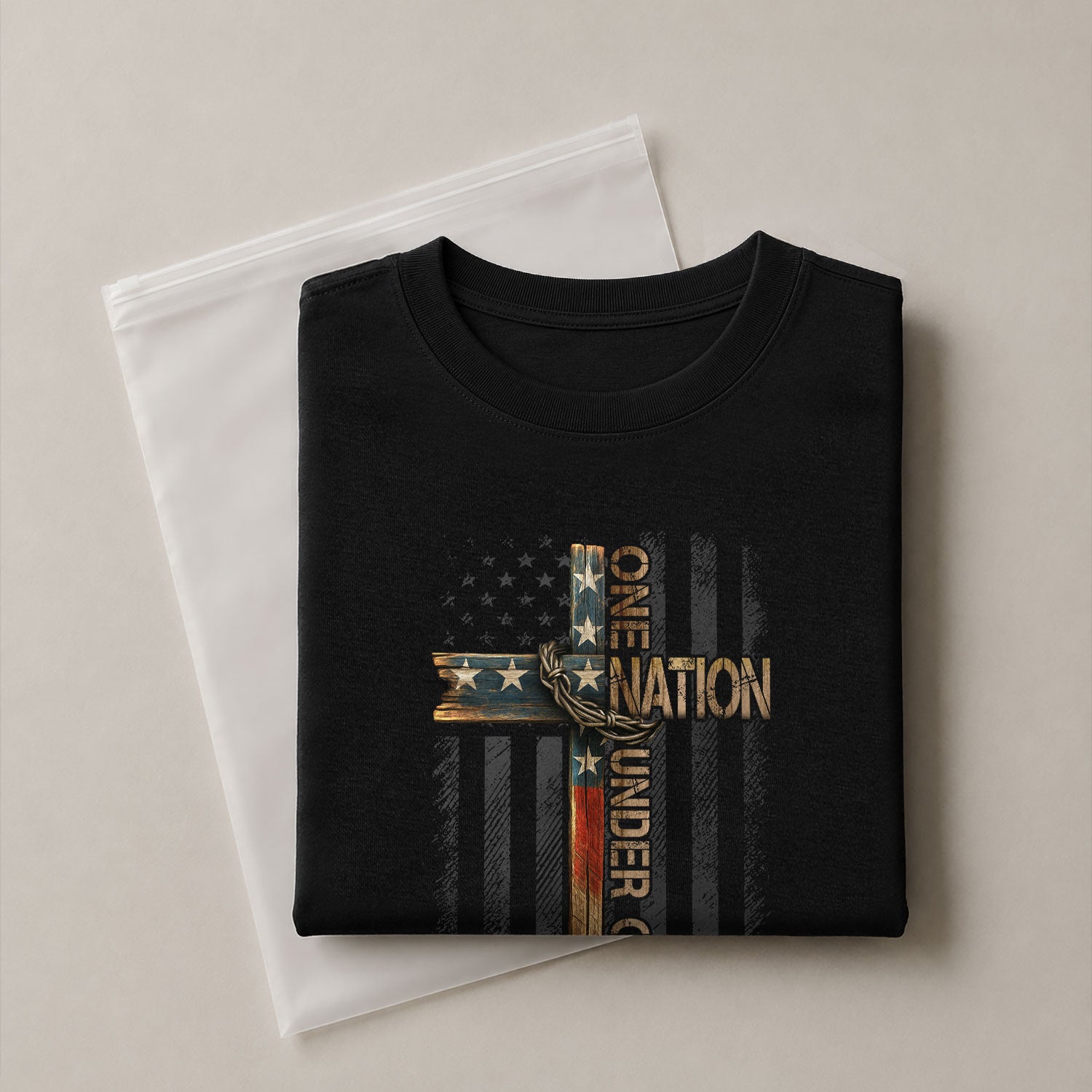 Faith Based Christian Tee Shirts, Christian Cross One Nation Under God - Christian Shirts for Men - Rust Field Wear