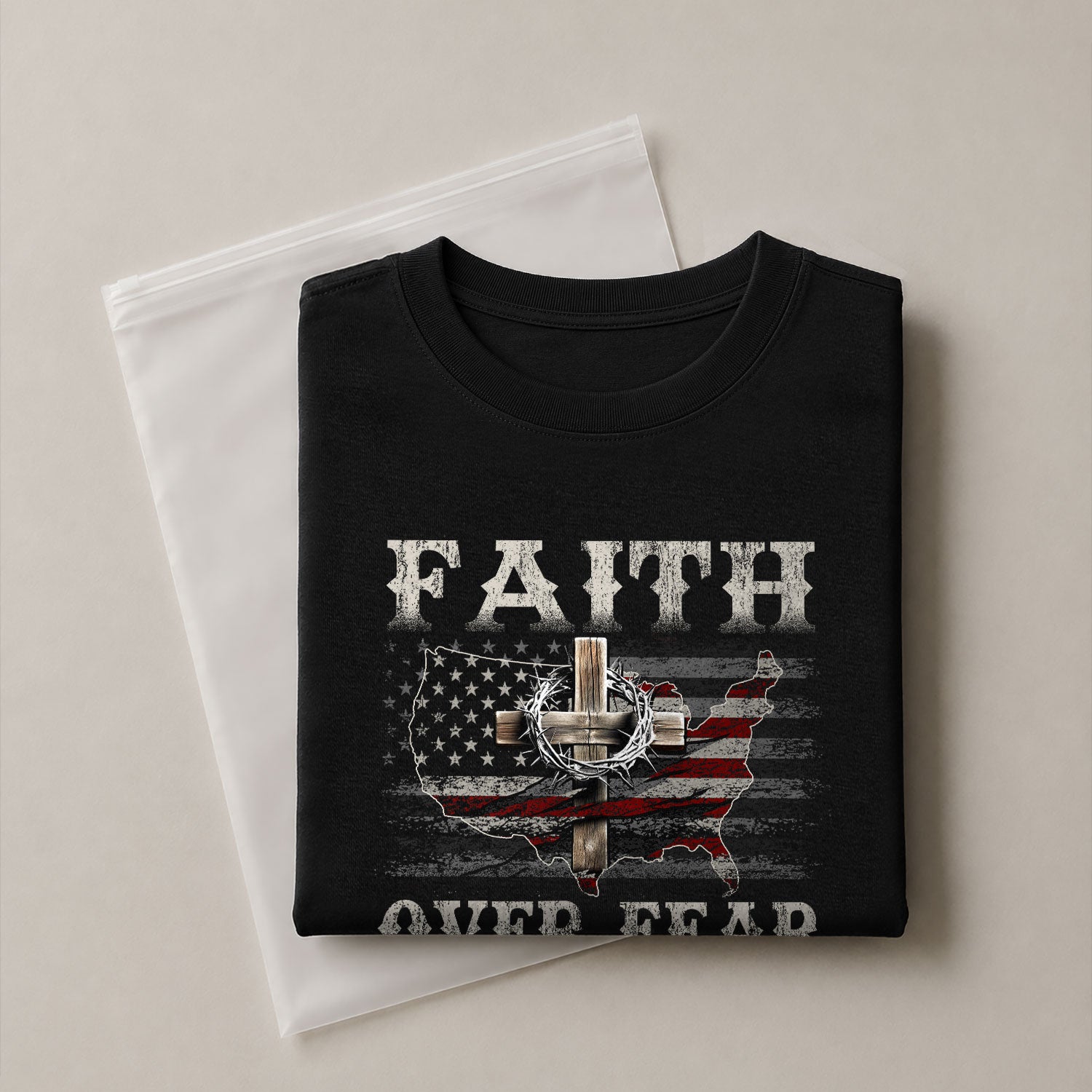Faith Over Fear Psalm 118:6 Christian USA Cross - Christian Shirts for Men, Faith Based Christian Tee Shirts - Rust Field Wear