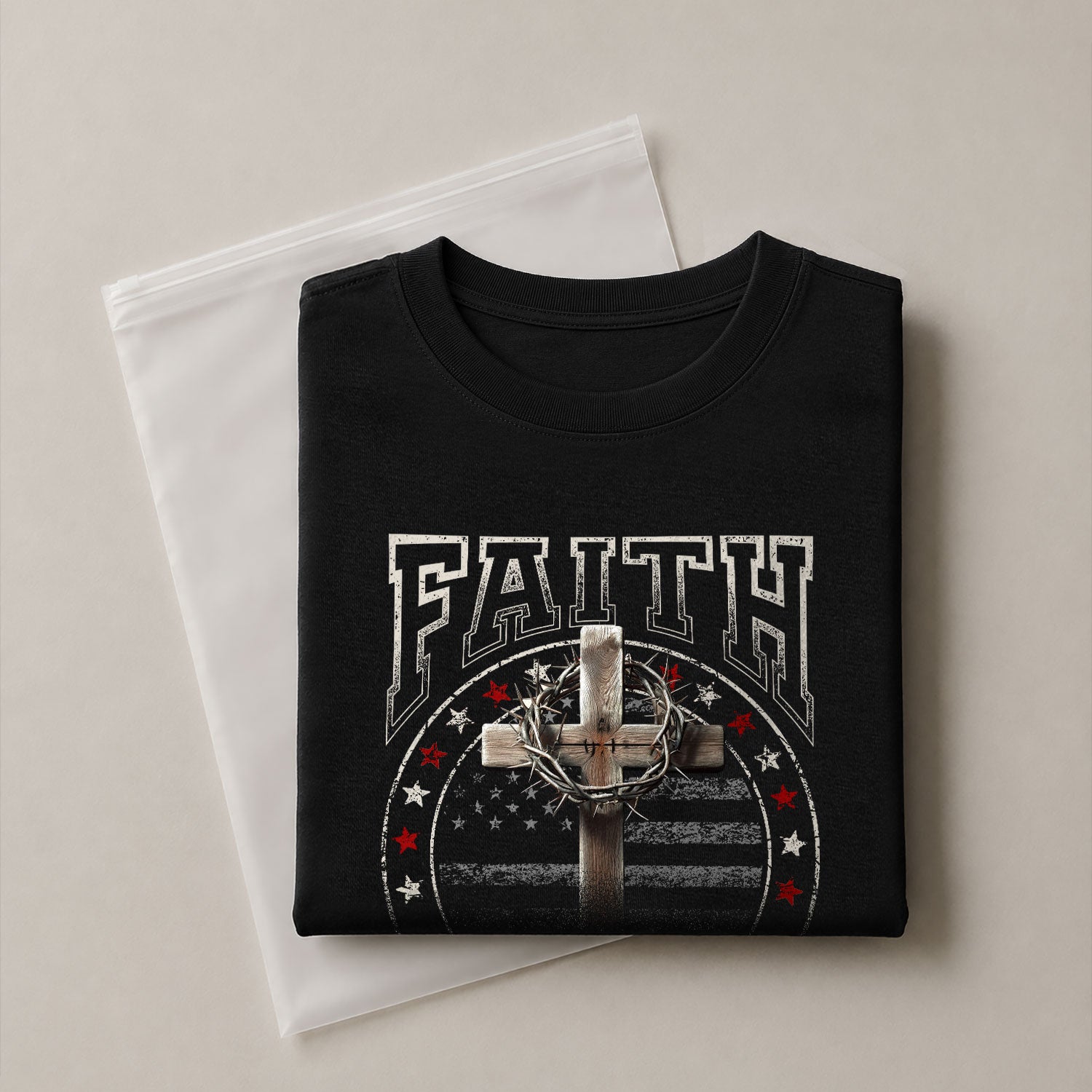 Faith Based Christian Tee Shirts, Faith Over Fear Cross American Flag - Christian Shirts for Men - Rust Field Wear