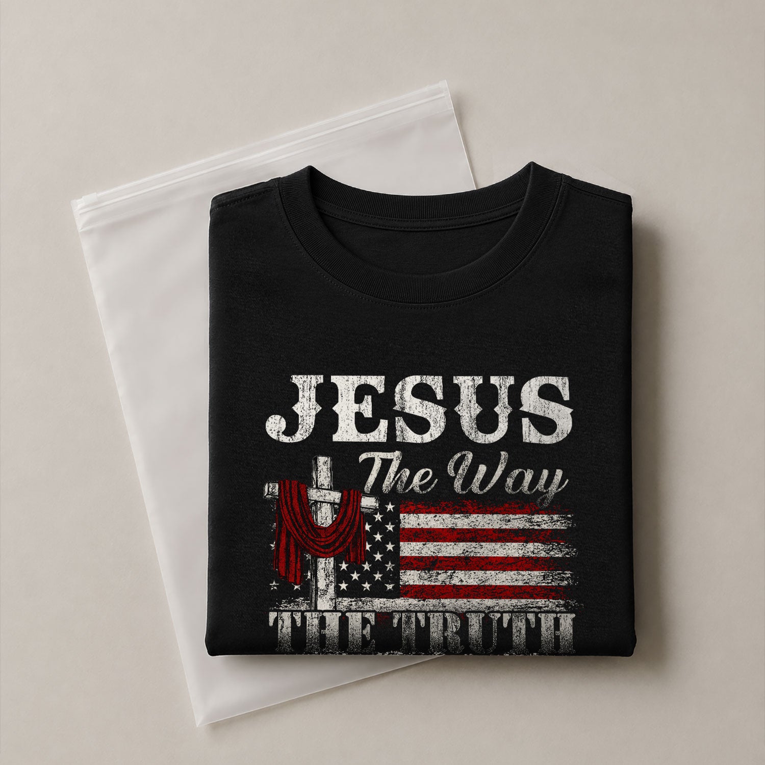 Jesus The Way The Truth The Life Flag Cross - Christian Tee Shirts, Christian Shirts for Men - Rust Field Wear
