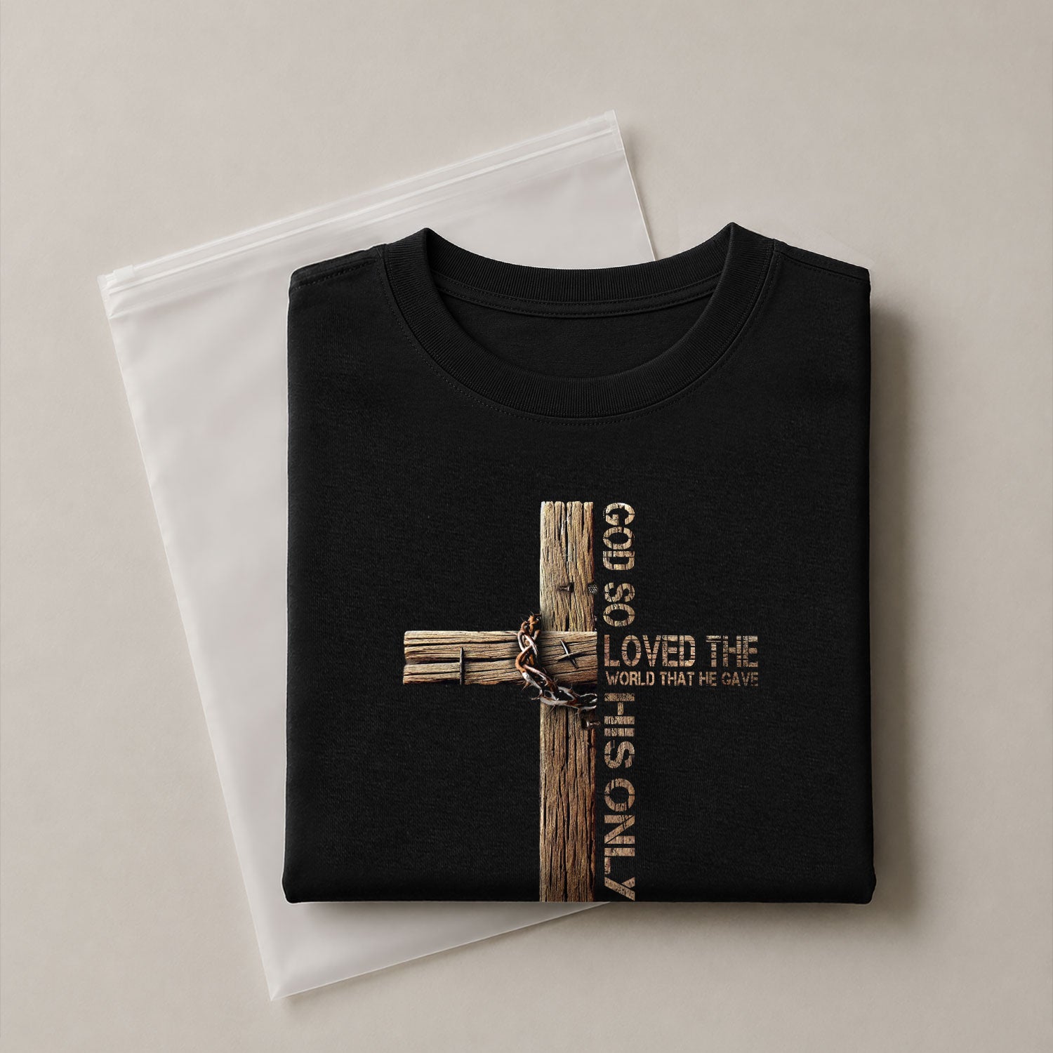 God So Loved John 3:16 Cross with Crown of Thorns - Christian Shirts for Men, Faith Based Christian Tee Shirts - Rust Field Wear
