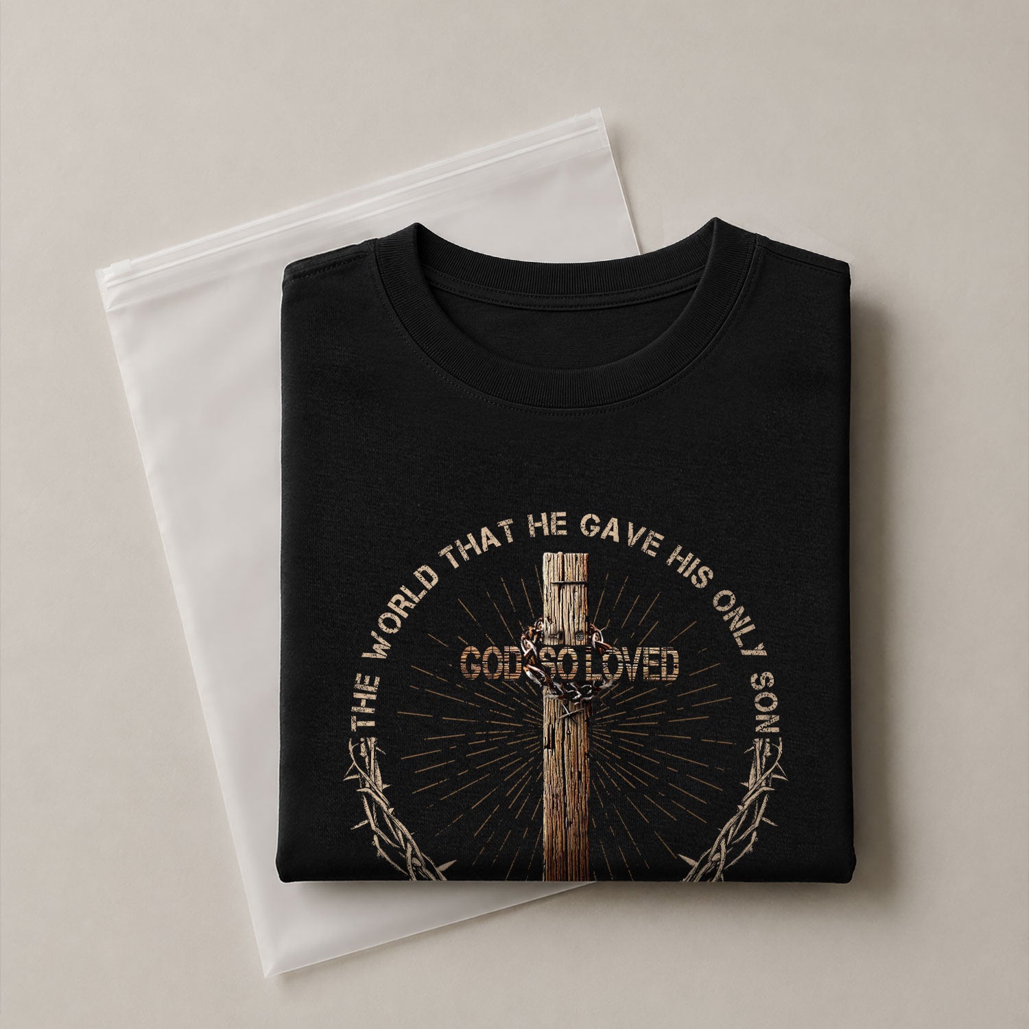 Faith Based Christian Tee Shirts, God So Loved John 3:16 Cross Edition - Christian Shirts for Men - Rust Field Wear