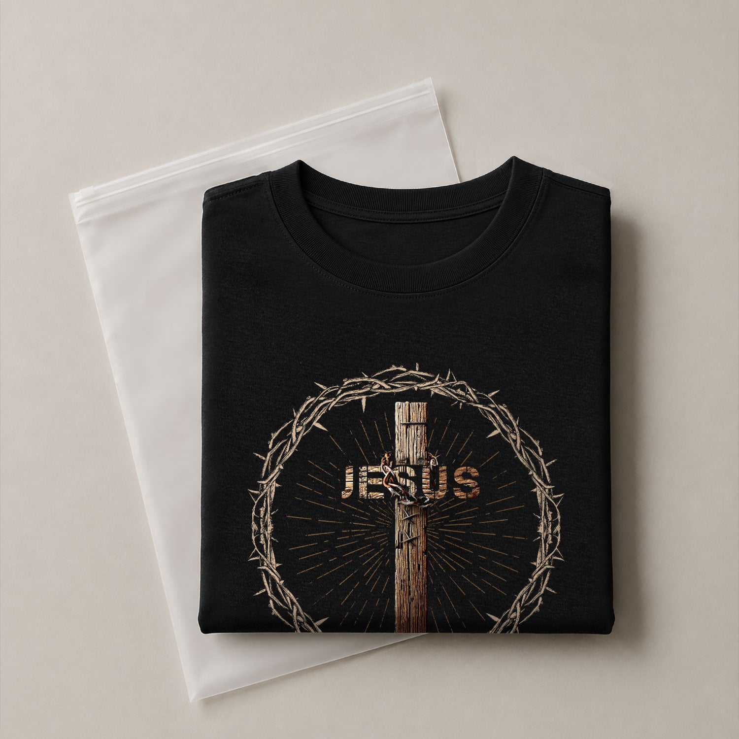 Jesus Crown of Thorns Cross Design - Christian Shirts for Men, Faith Based Christian Tee Shirts - Rust Field Wear