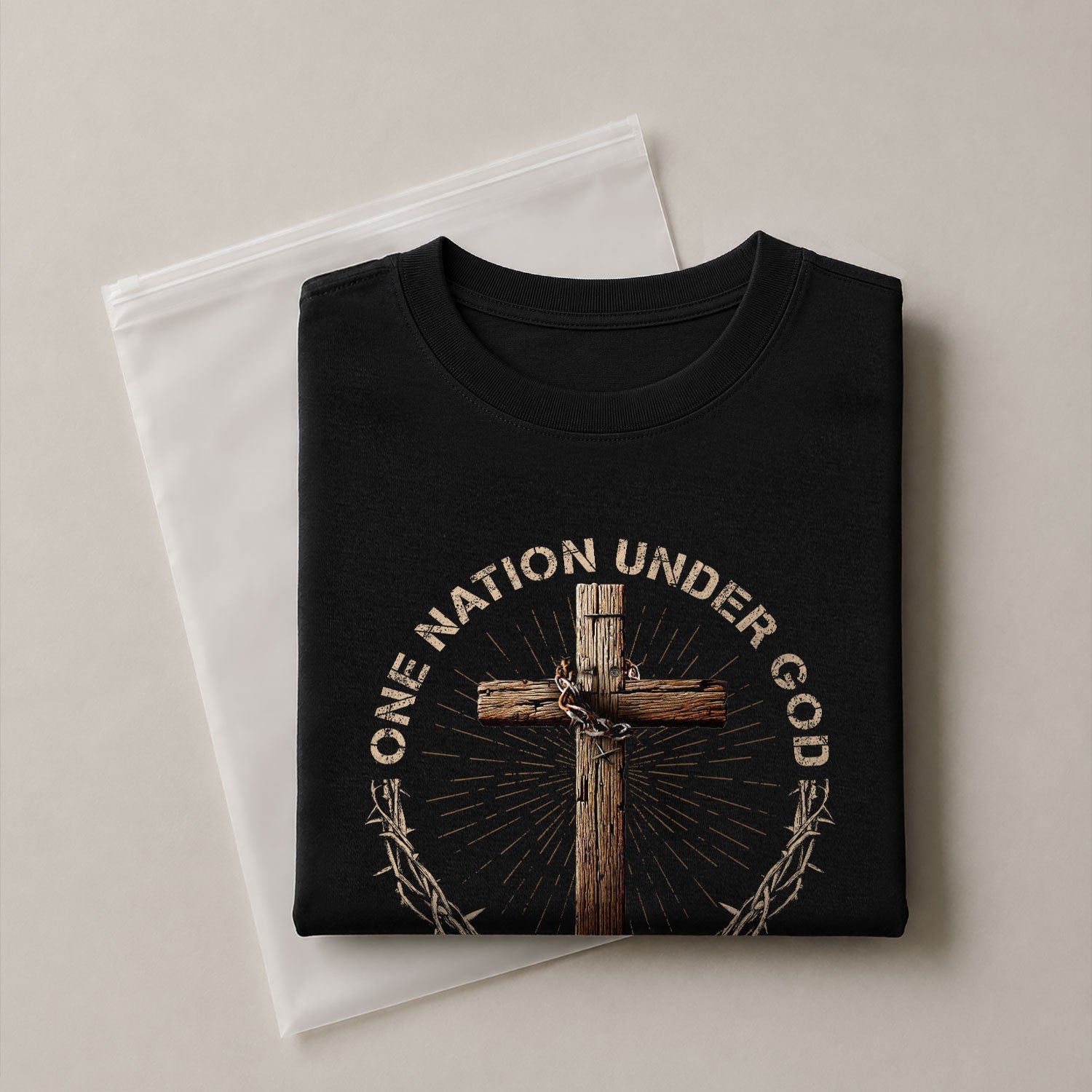 Christian Shirts for Men - One Nation Under God Crown and Cross Edition, Christian Tee Shirts - Rust Field Wear