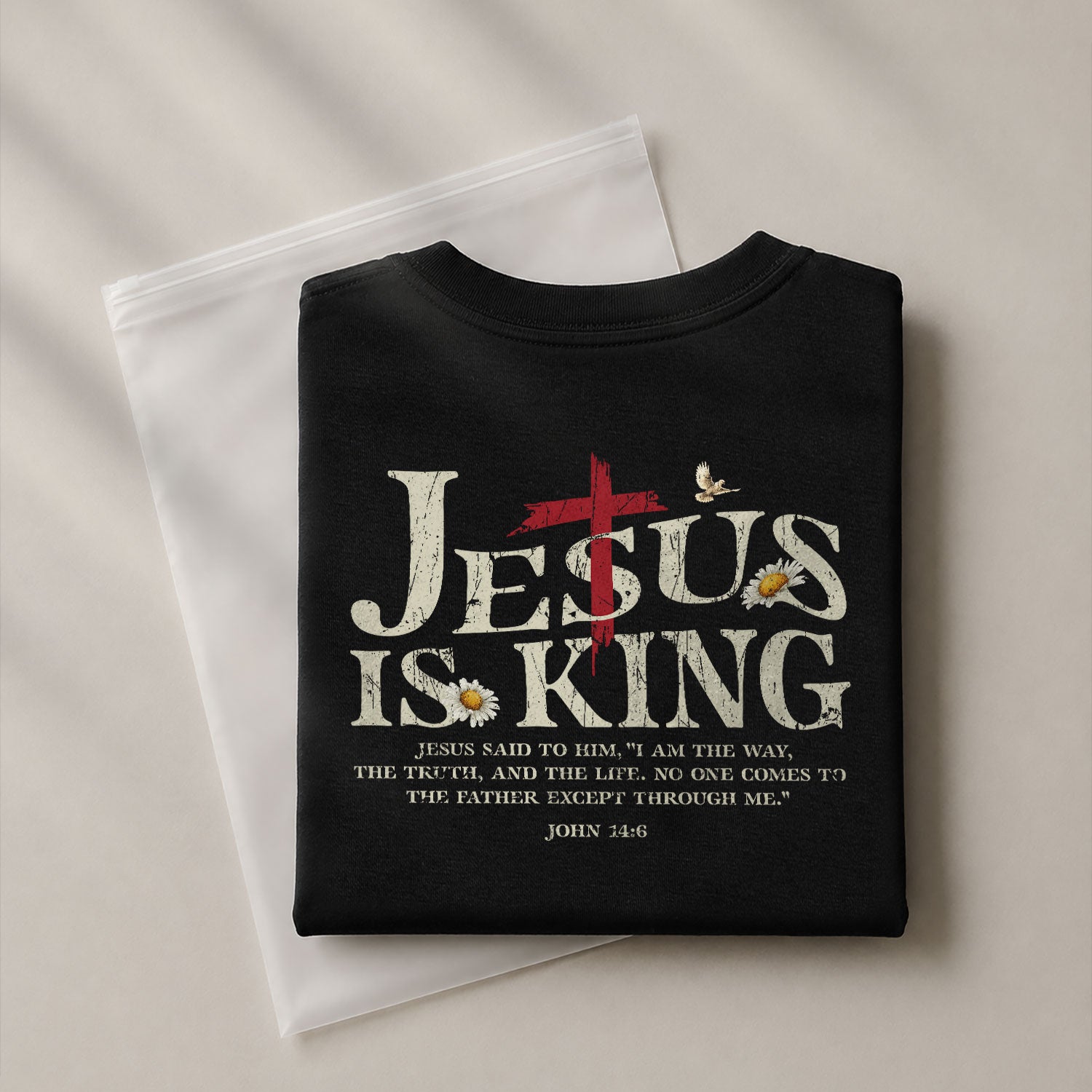 Christian Shirts for Men - Jesus Is King , Christian Cross and American Flag, Christian Tee Shirts - Rust Field Wear
