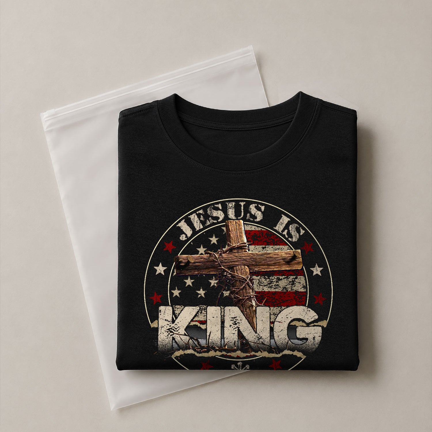 Christian Shirts for Men, Jesus Is King Christian Cross American Flag for - Christian Tee Shirts - Rust Field Wear