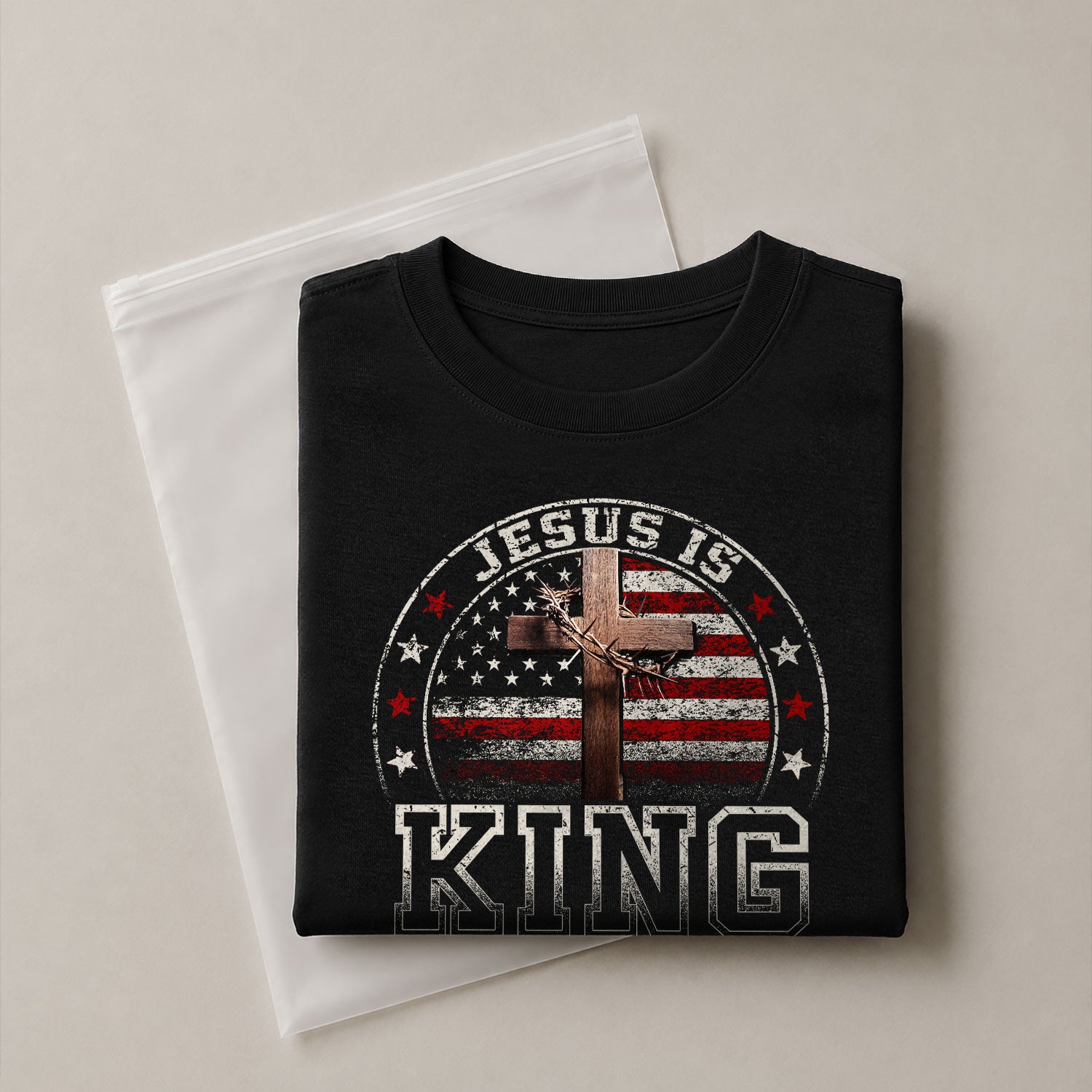 Christian Tee Shirts, Jesus Is King Bold Christian USA Cross - Christian Shirts for Men - Rust Field Wear