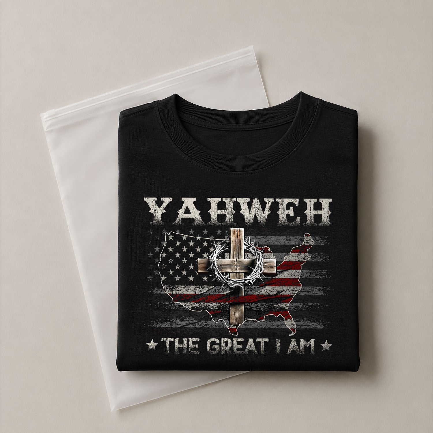 Yahweh The Great I Am Christian USA Cross - Christian Tee Shirts, Christian Shirts for Men - Rust Field Wear